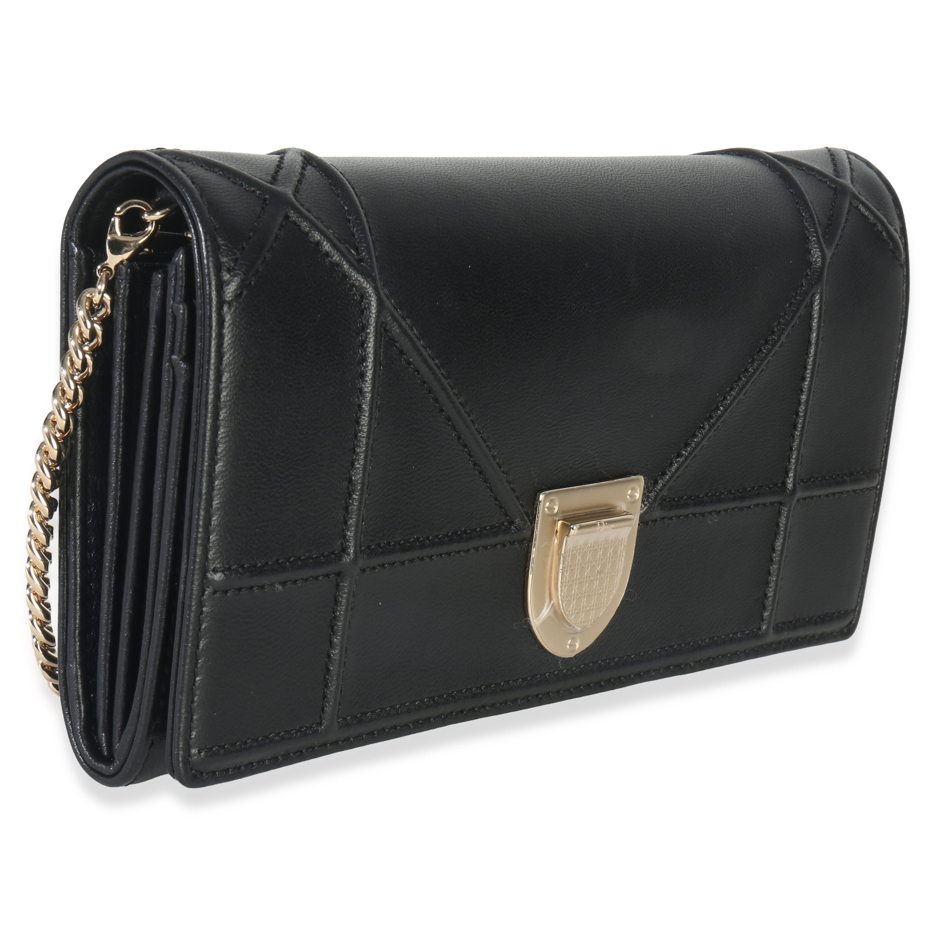 Black Calfskin Diorama Croisiere Chain Wallet
