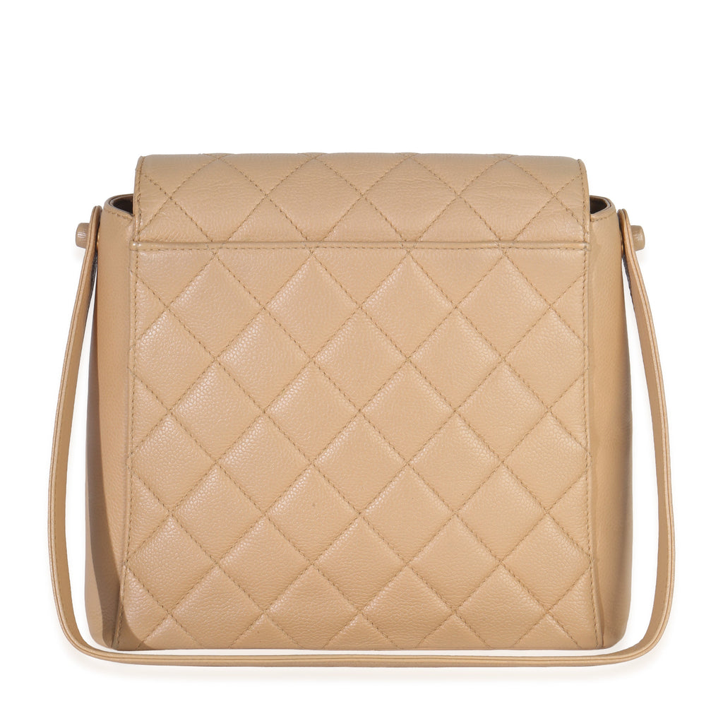 Vintage 24K Beige Quilted Caviar CC Shoulder Handbag