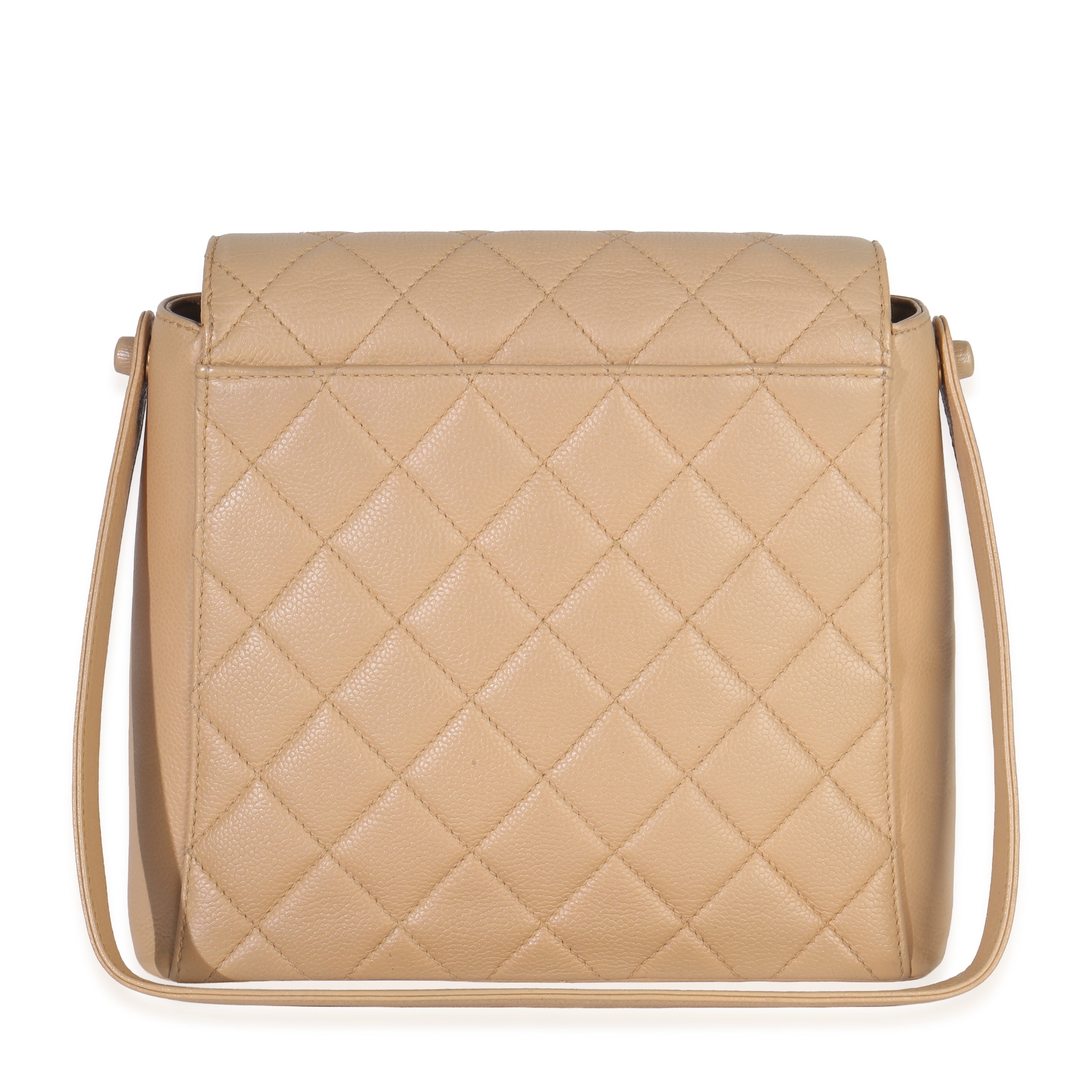 Vintage 24K Beige Quilted Caviar CC Shoulder Handbag