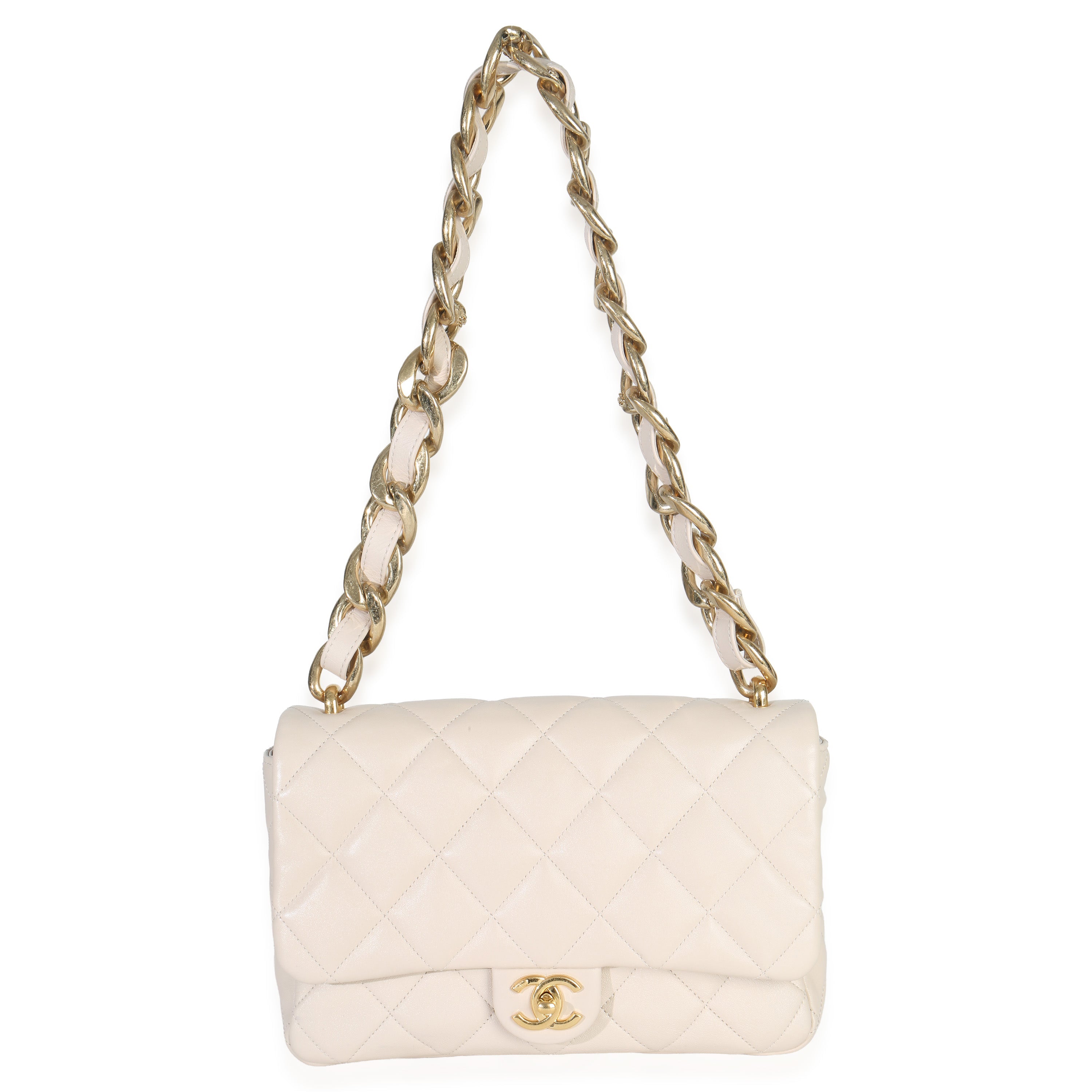 Beige Quilted Lambskin Large Funky Town Flap Bag