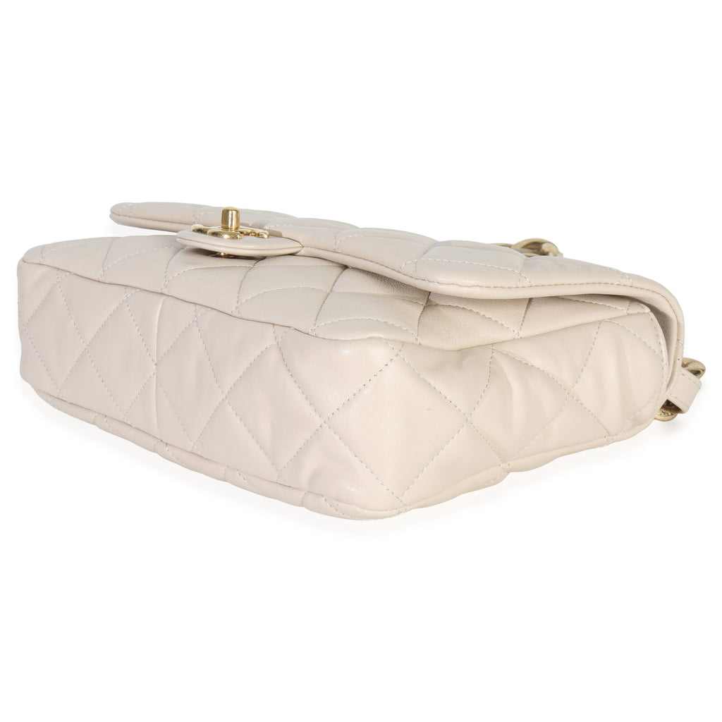 Beige Quilted Lambskin Large Funky Town Flap Bag