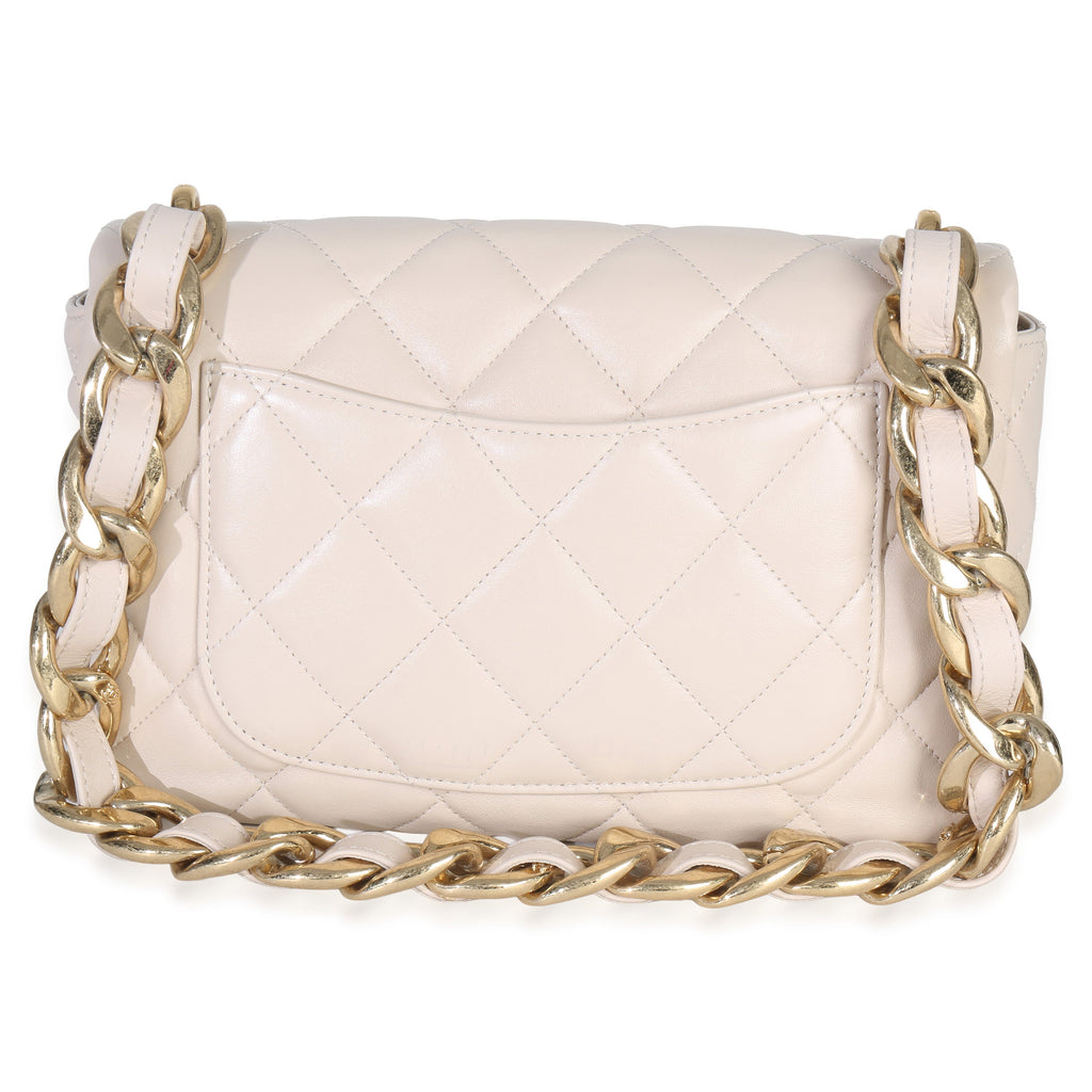 Beige Quilted Lambskin Large Funky Town Flap Bag