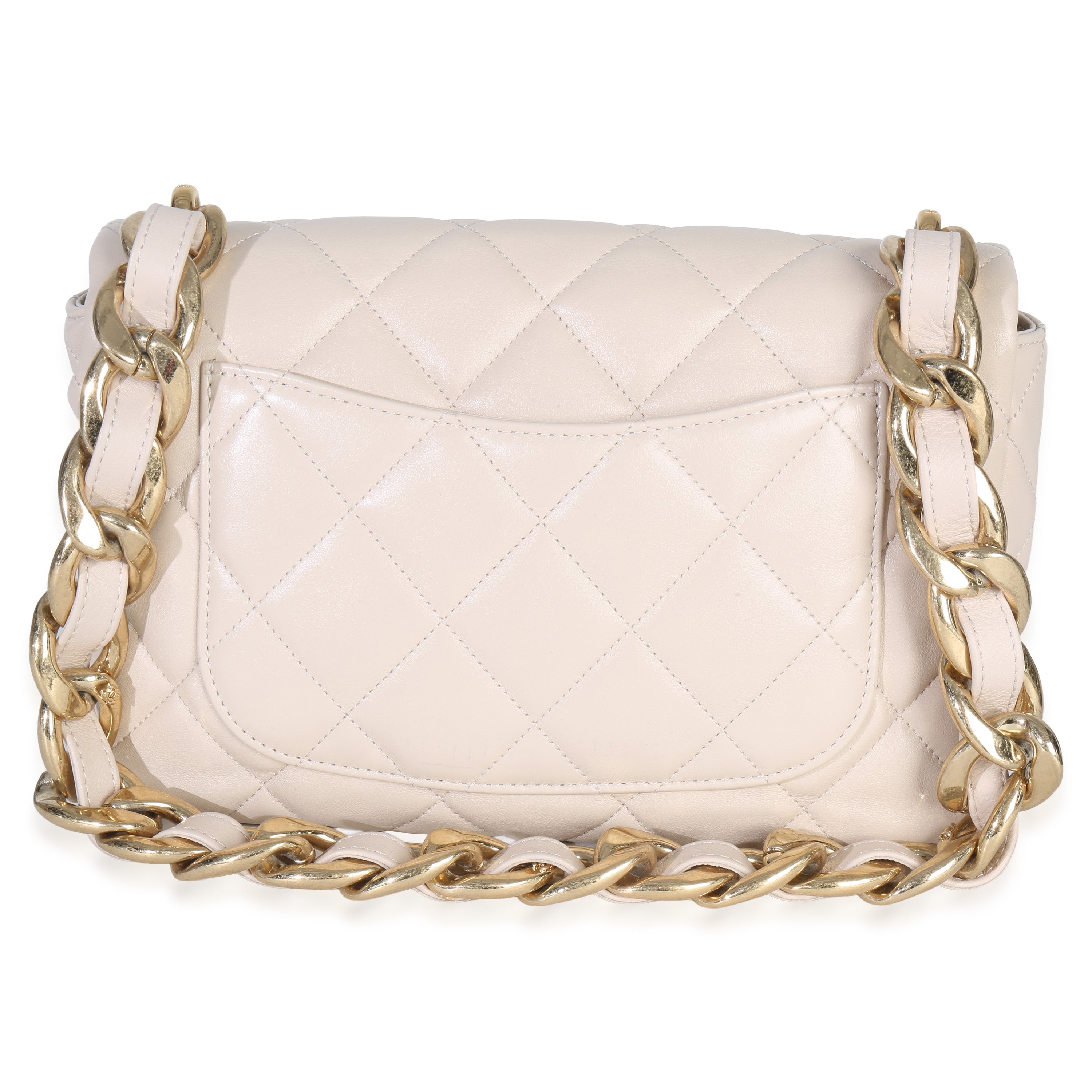 Beige Quilted Lambskin Large Funky Town Flap Bag
