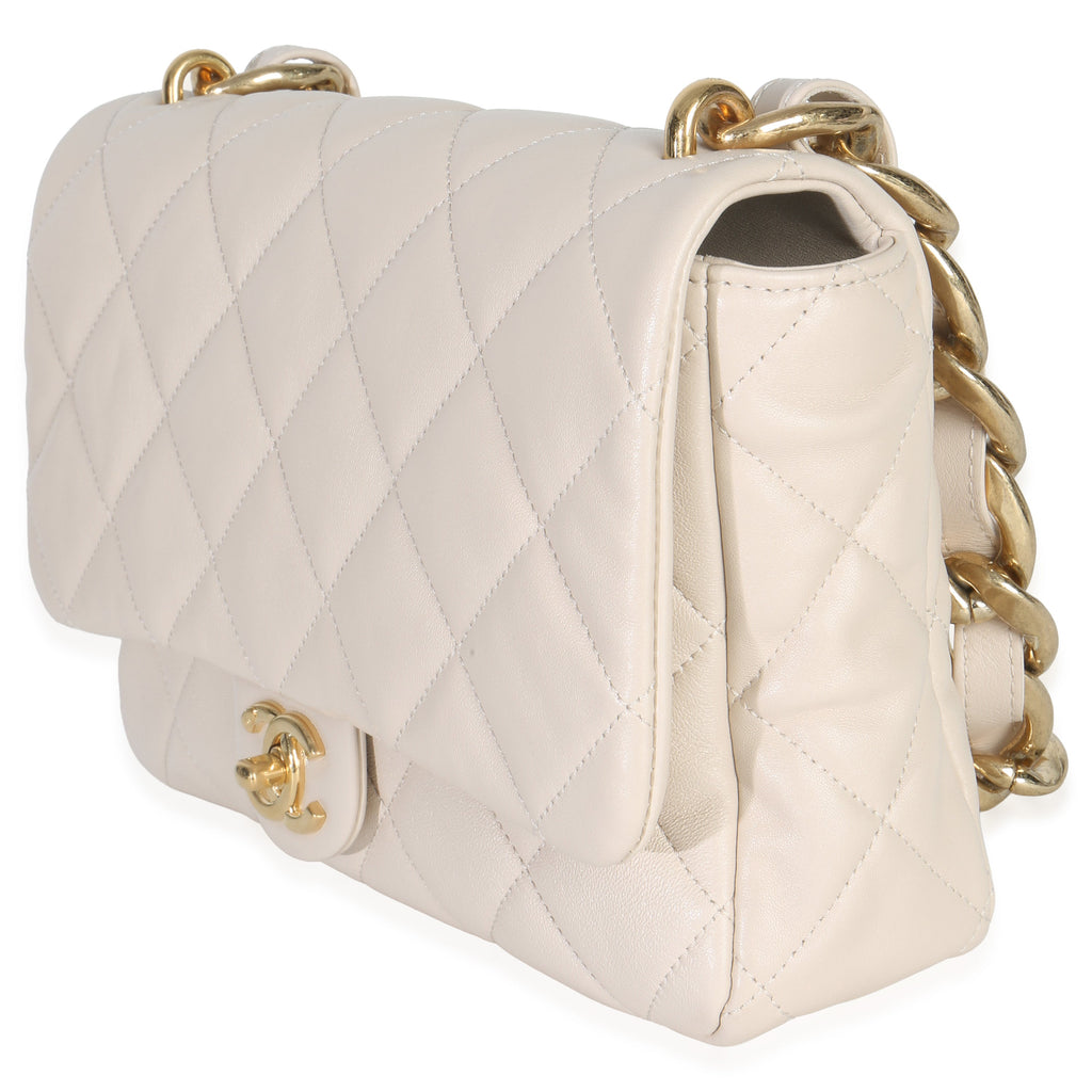 Beige Quilted Lambskin Large Funky Town Flap Bag