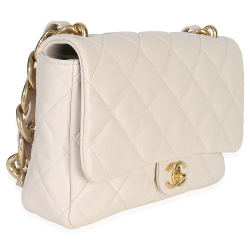 Beige Quilted Lambskin Large Funky Town Flap Bag
