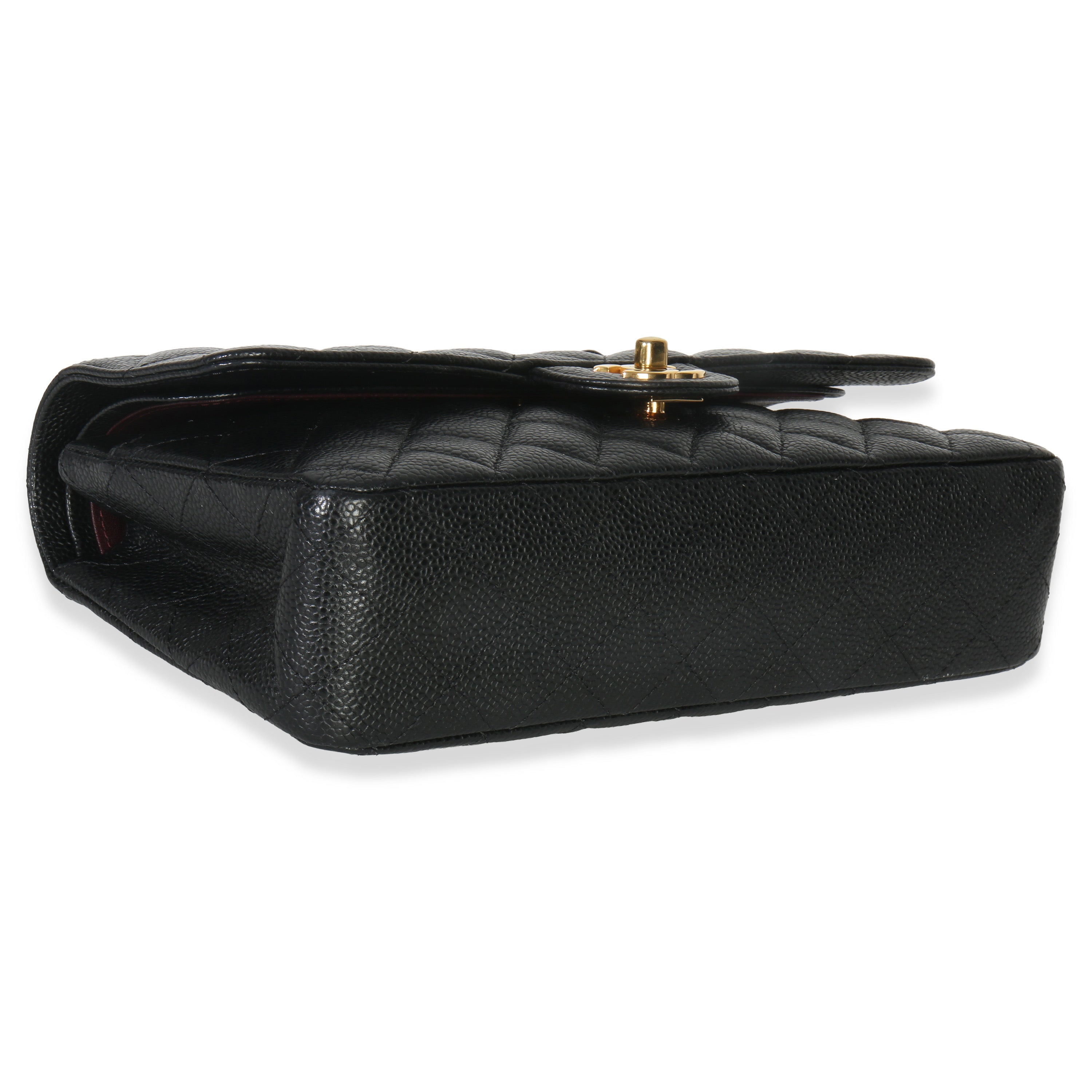 Black Quilted Caviar Medium Classic Double Flap Handbag