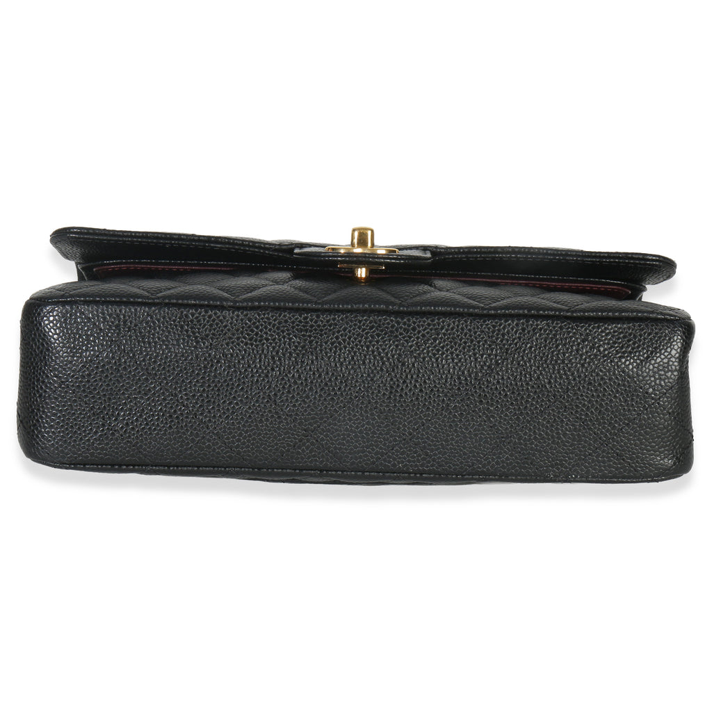 Black Quilted Caviar Medium Classic Double Flap Handbag