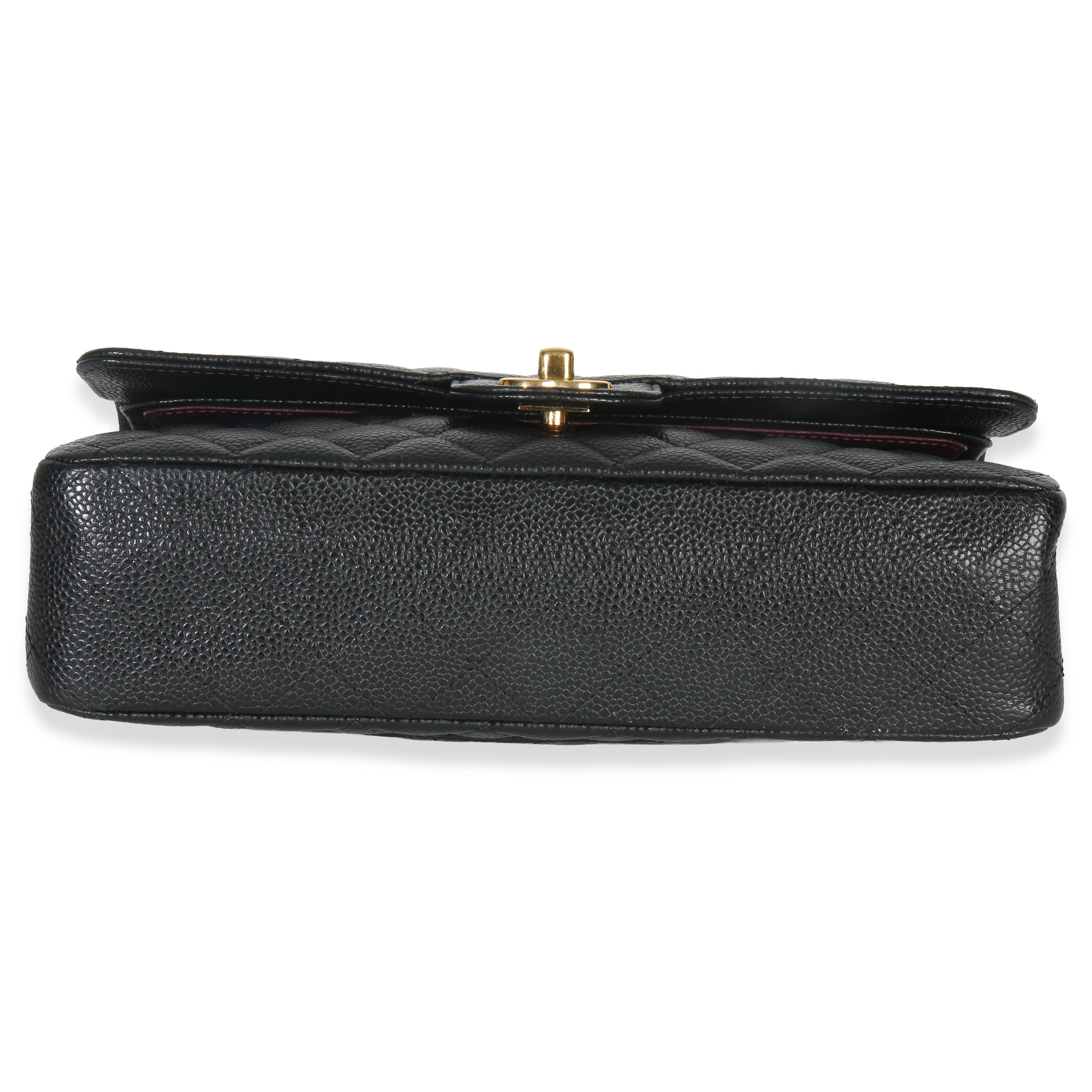 Black Quilted Caviar Medium Classic Double Flap Handbag