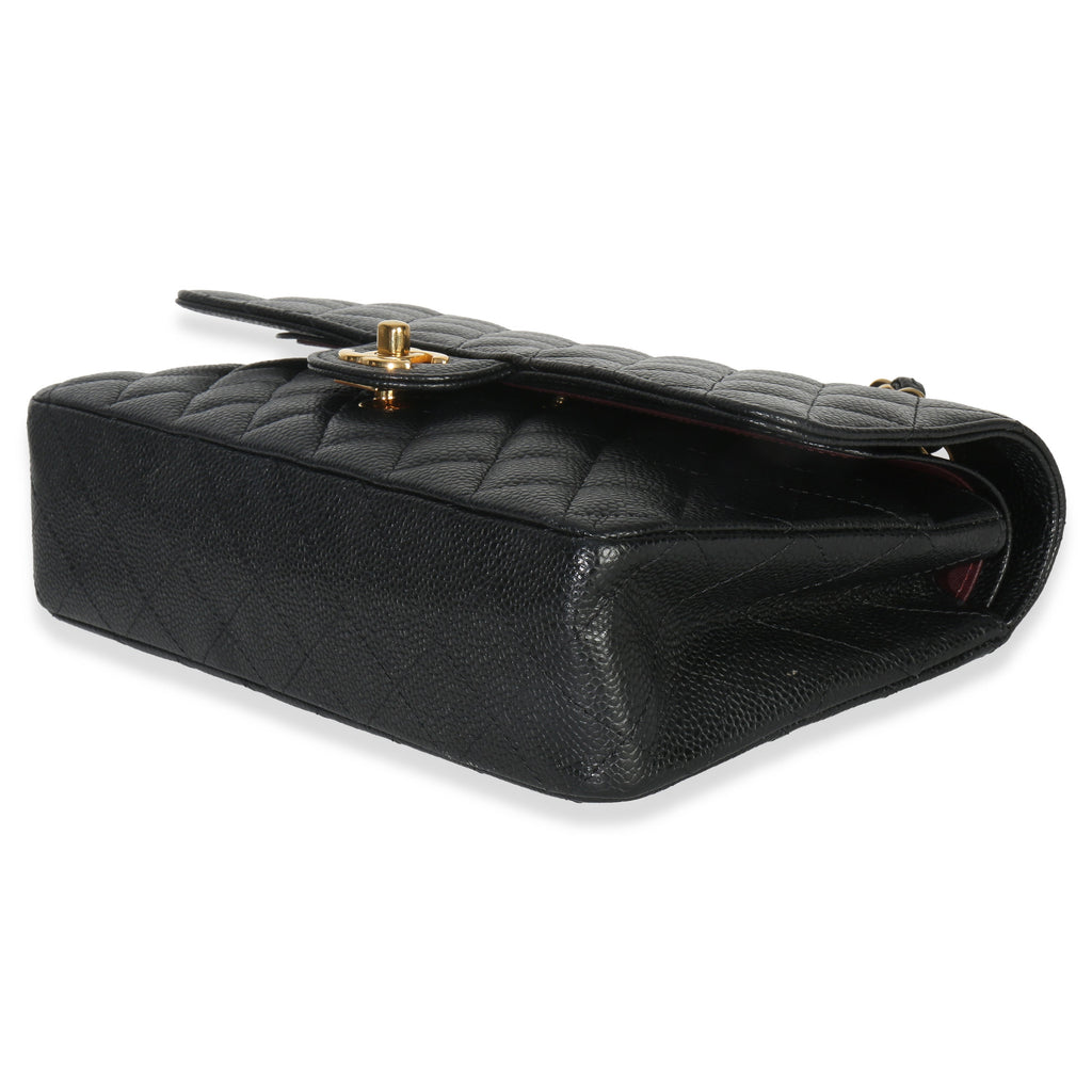 Black Quilted Caviar Medium Classic Double Flap Handbag