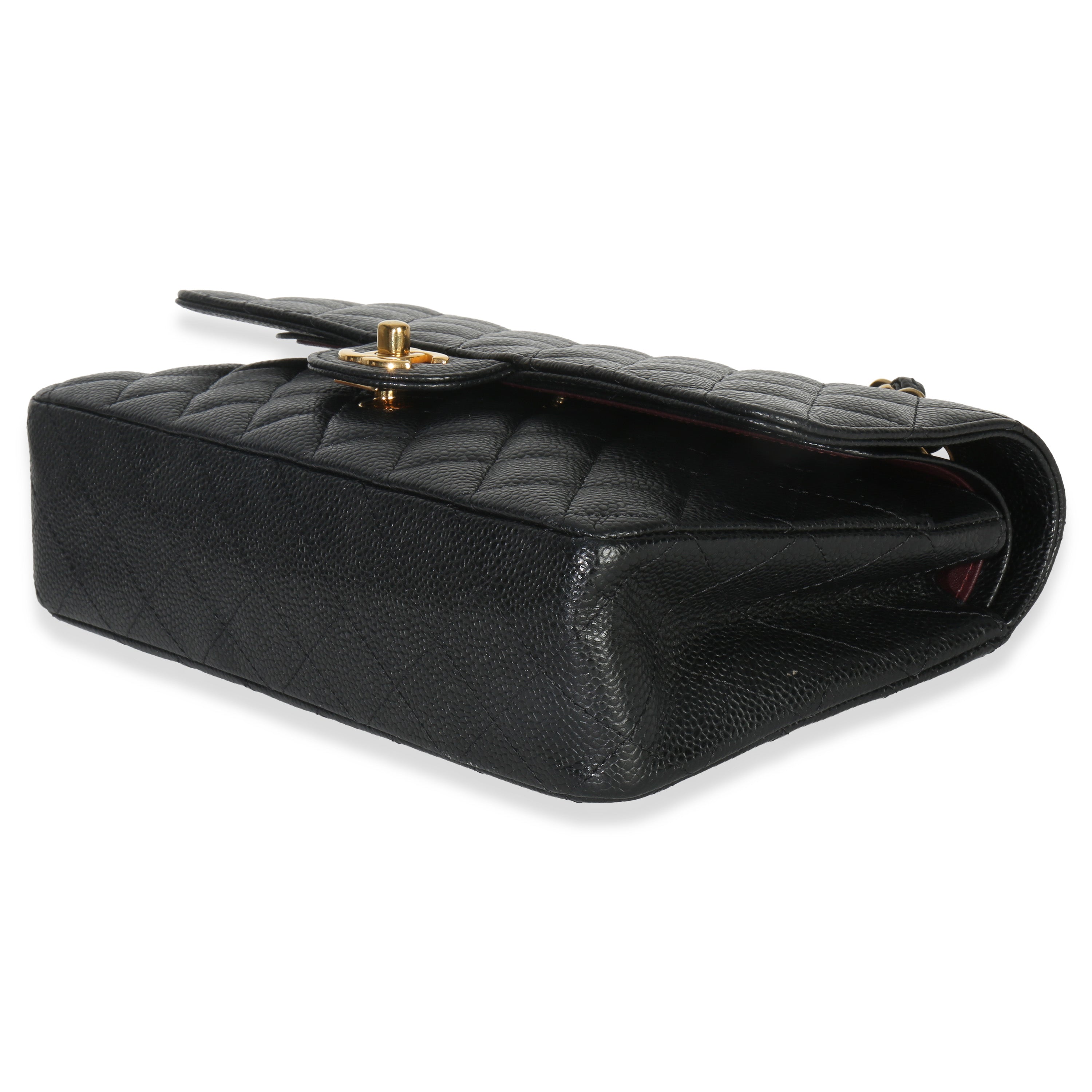Black Quilted Caviar Medium Classic Double Flap Handbag