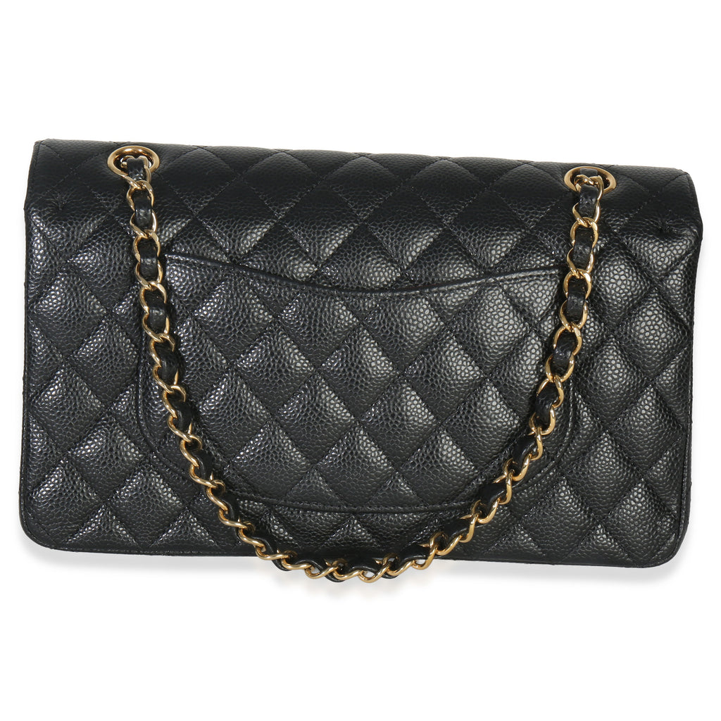 Black Quilted Caviar Medium Classic Double Flap Handbag