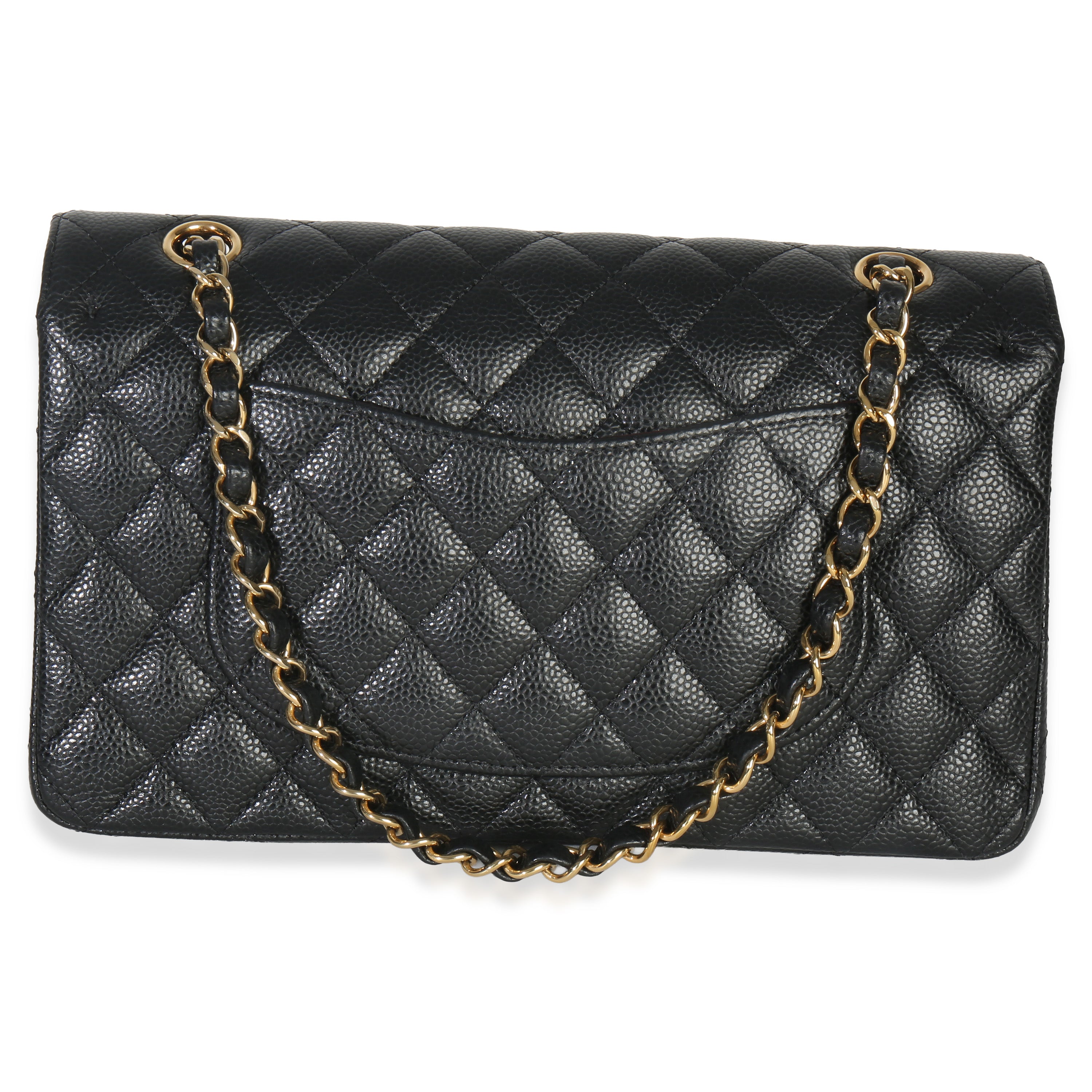 Black Quilted Caviar Medium Classic Double Flap Handbag