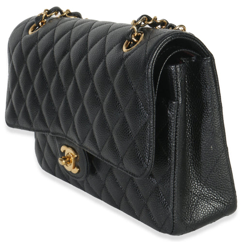 Black Quilted Caviar Medium Classic Double Flap Handbag