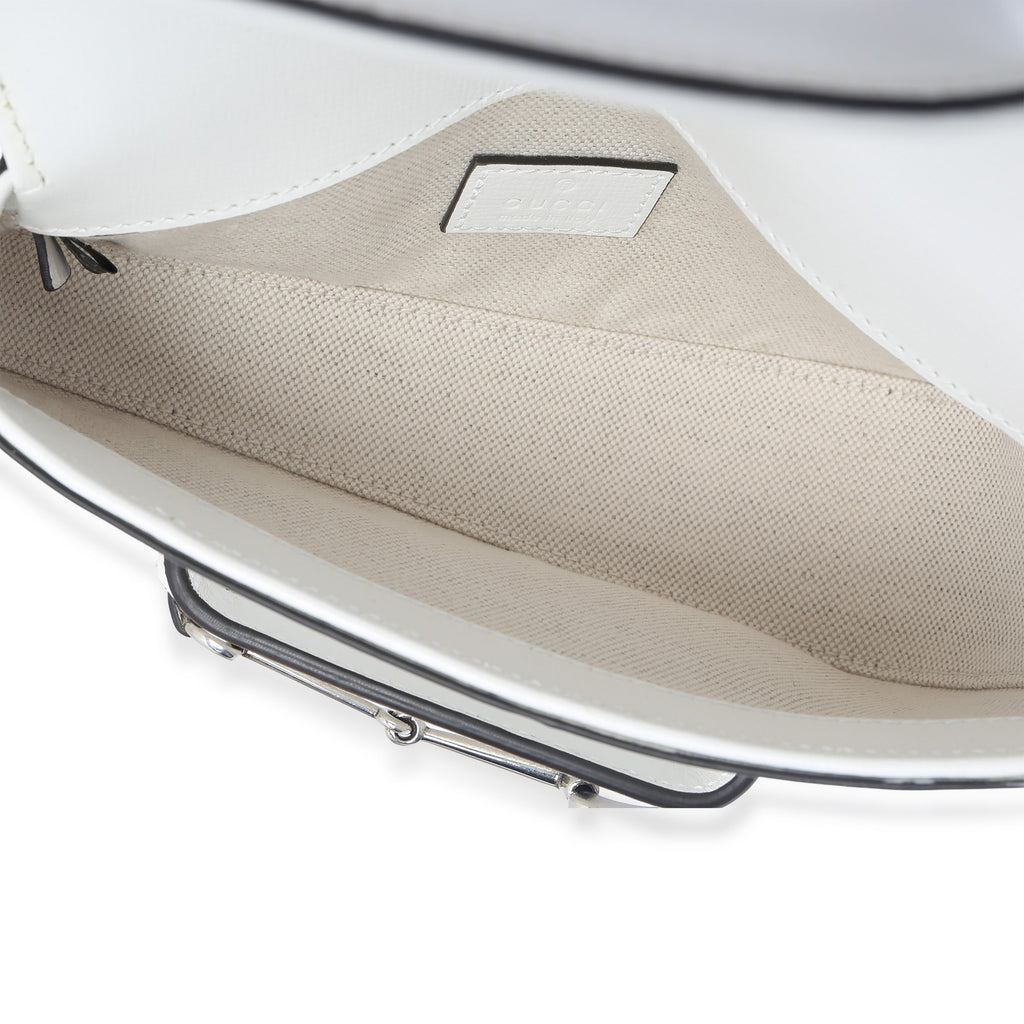 White Calfskin Mini Asymmetric Horsebit 1955 Shoulder Bag