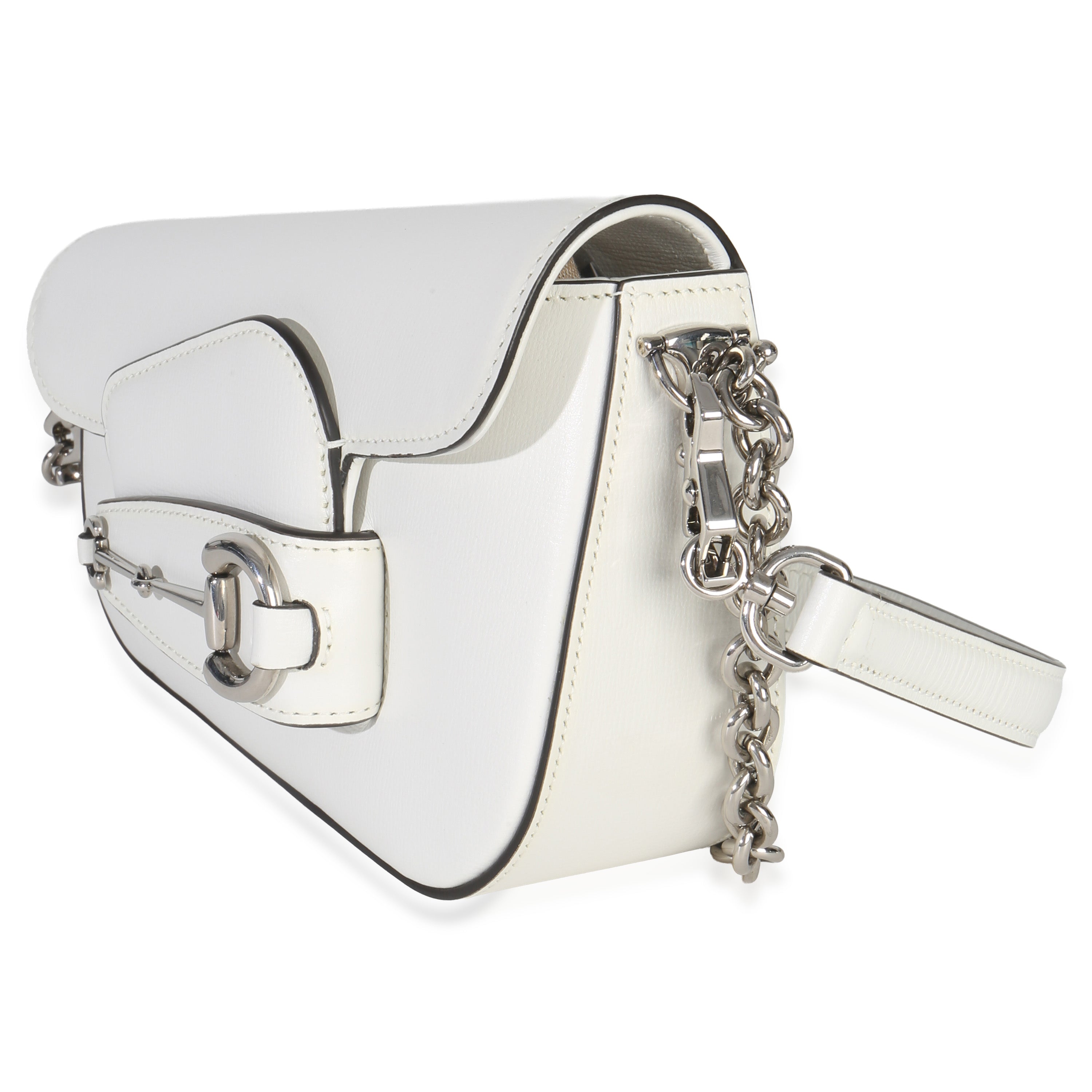 White Calfskin Mini Asymmetric Horsebit 1955 Shoulder Bag
