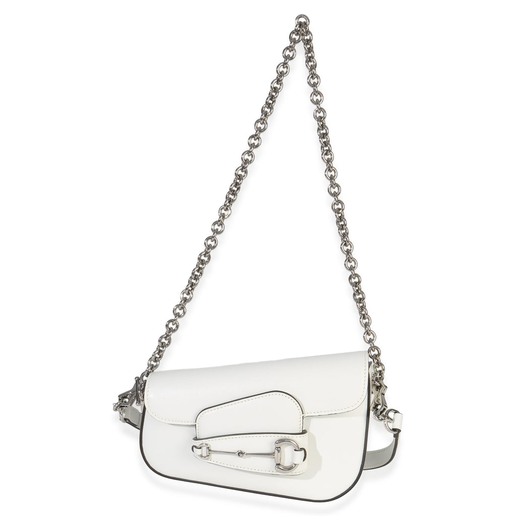 White Calfskin Mini Asymmetric Horsebit 1955 Shoulder Bag