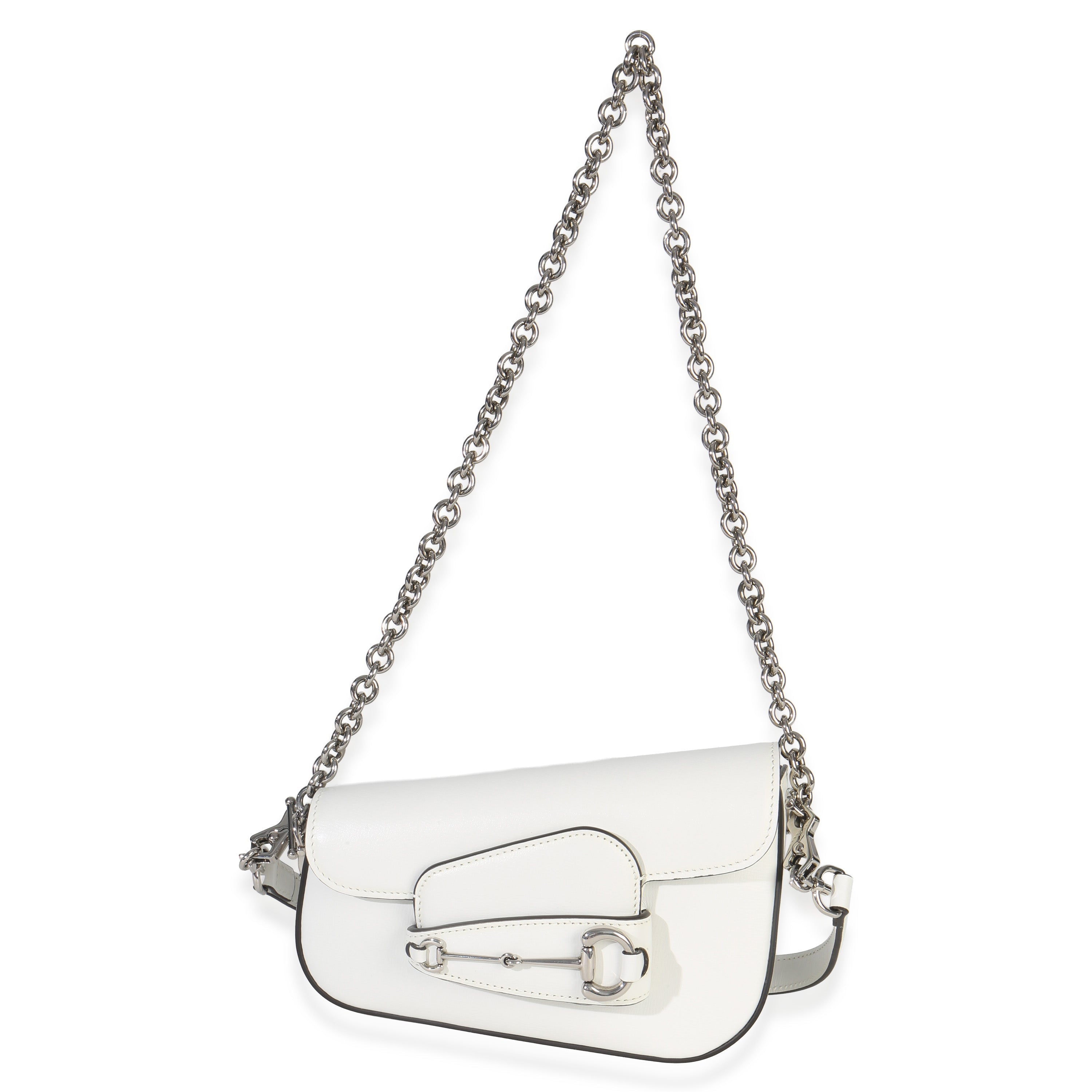 White Calfskin Mini Asymmetric Horsebit 1955 Shoulder Bag