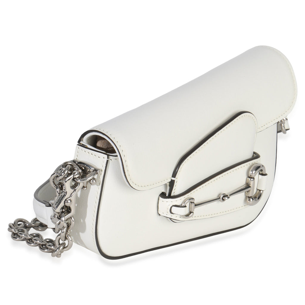 White Calfskin Mini Asymmetric Horsebit 1955 Shoulder Bag