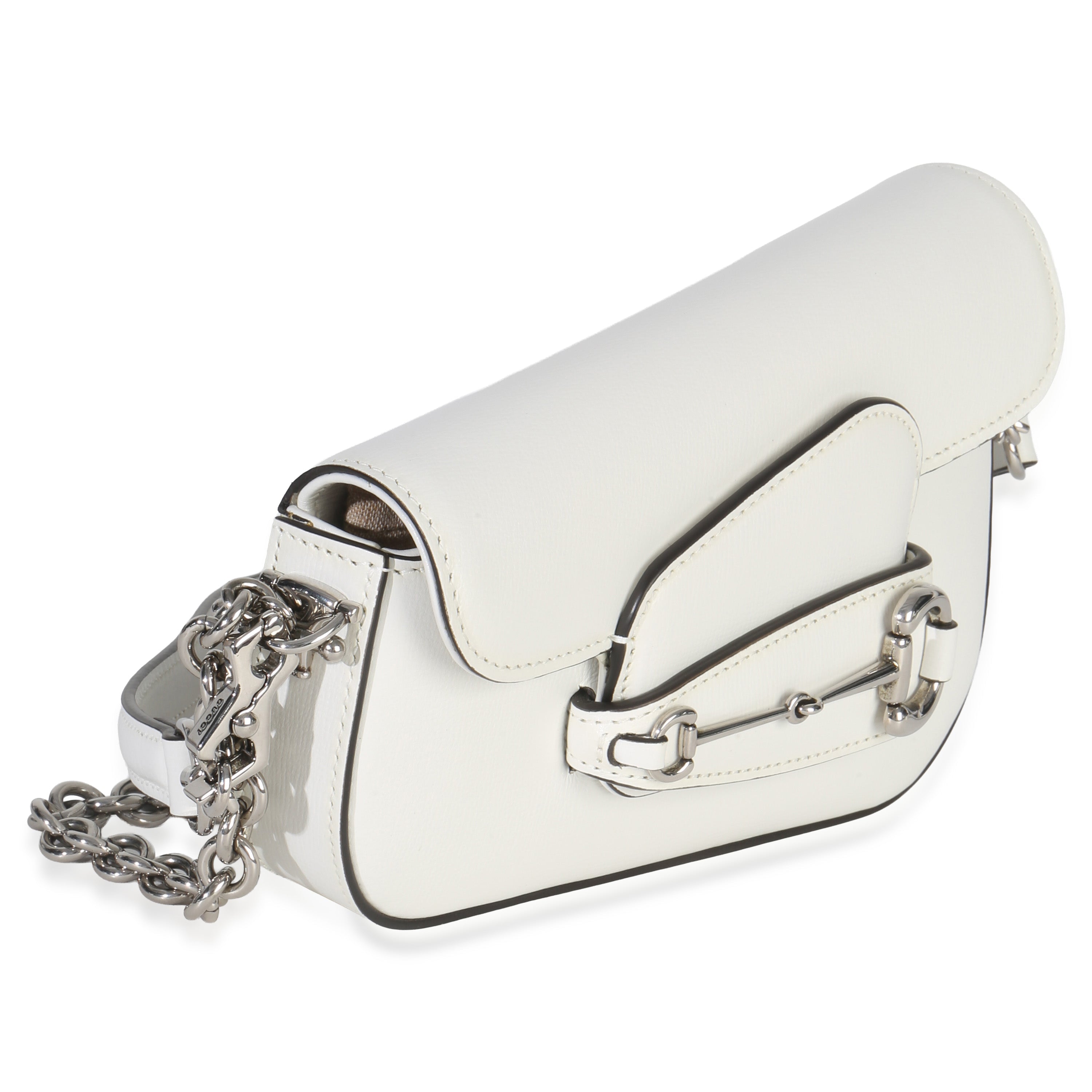 White Calfskin Mini Asymmetric Horsebit 1955 Shoulder Bag