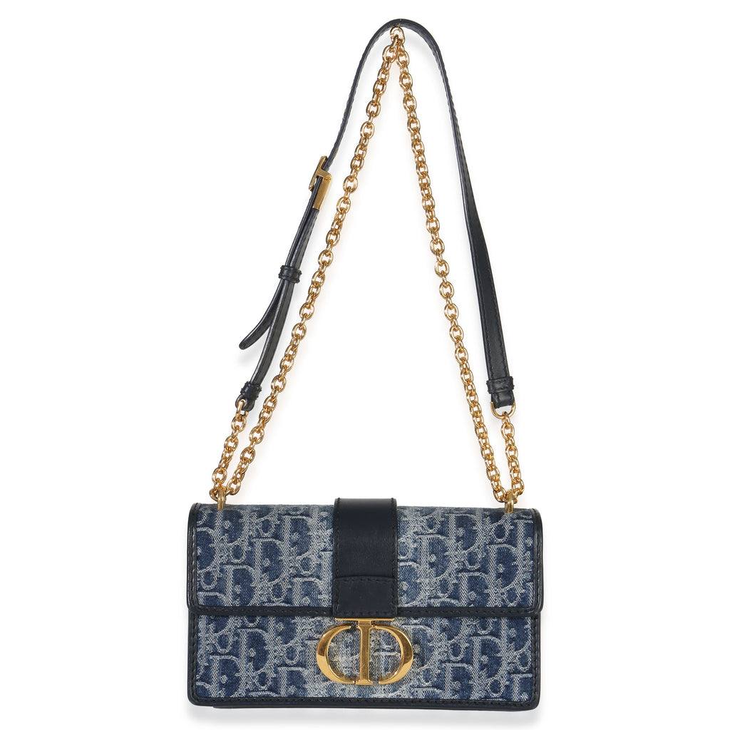 Blue Denim Oblique 30 Montaigne East West Chain Bag