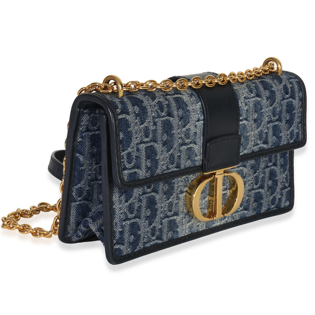 Blue Denim Oblique 30 Montaigne East West Chain Bag