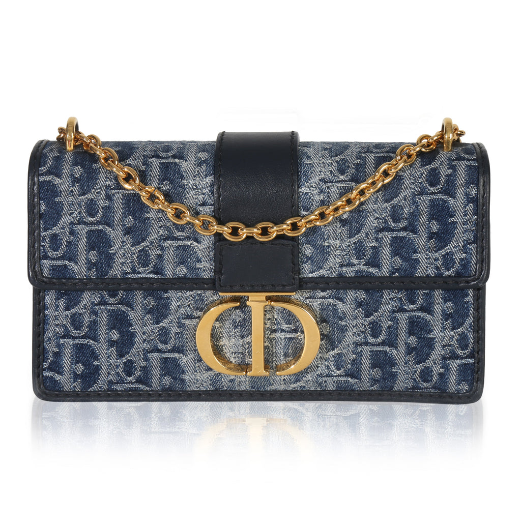 Blue Denim Oblique 30 Montaigne East West Chain Bag