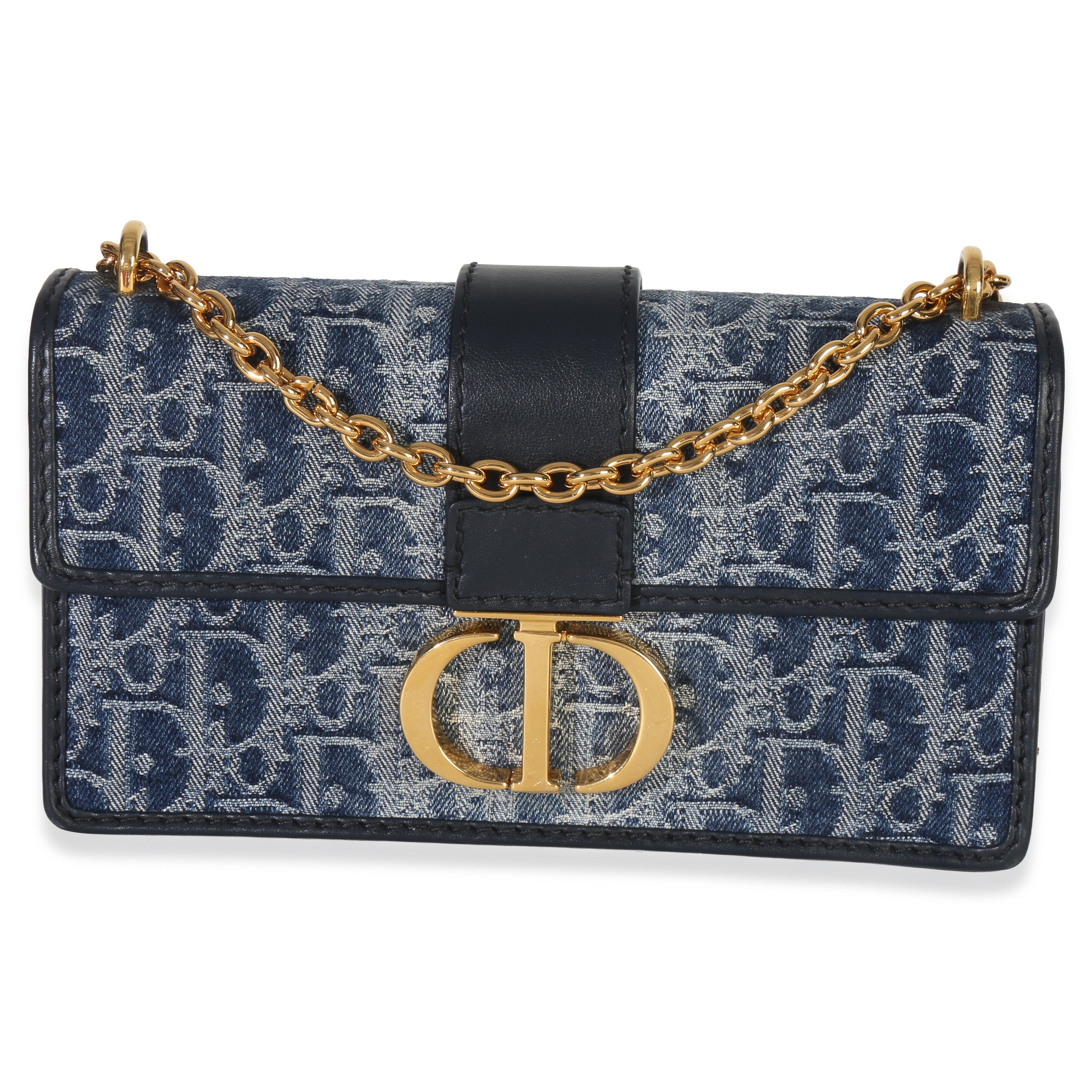 Blue Denim Oblique 30 Montaigne East West Chain Bag