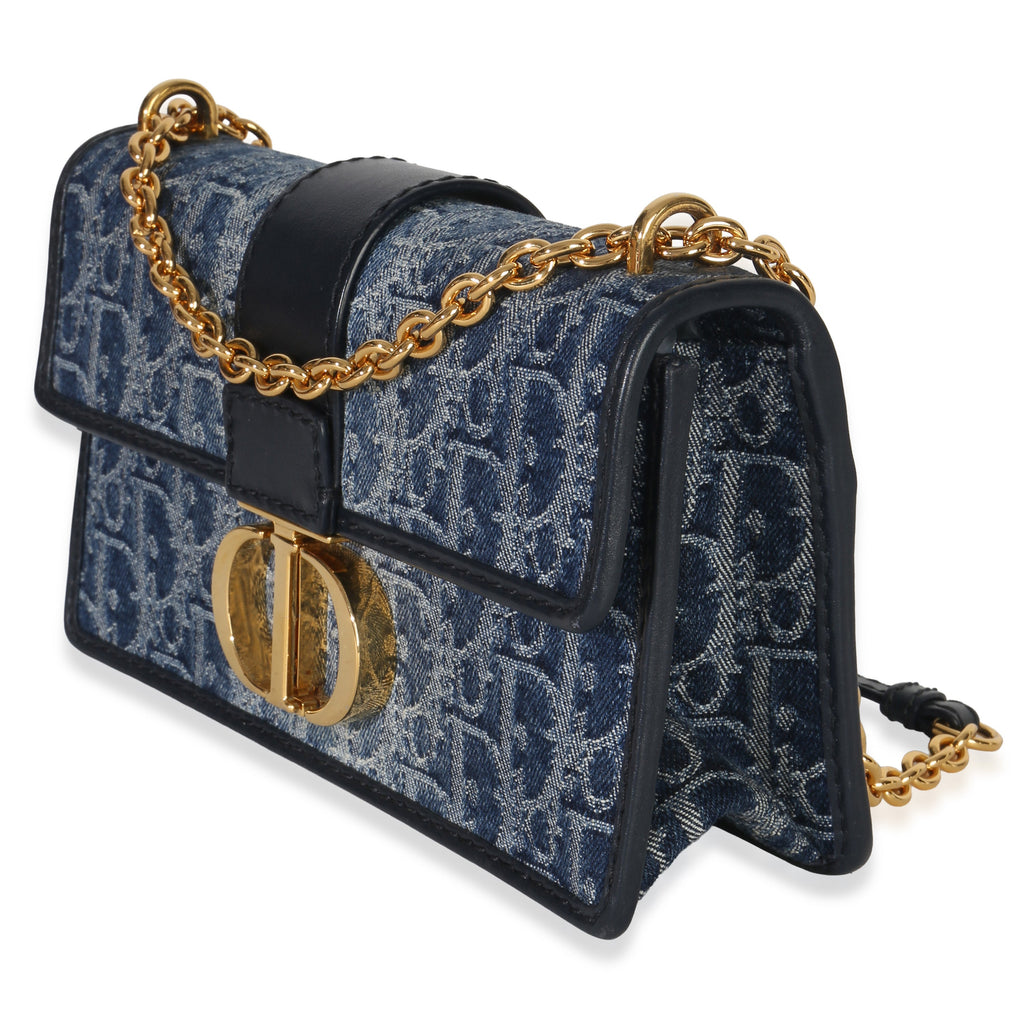Blue Denim Oblique 30 Montaigne East West Chain Bag