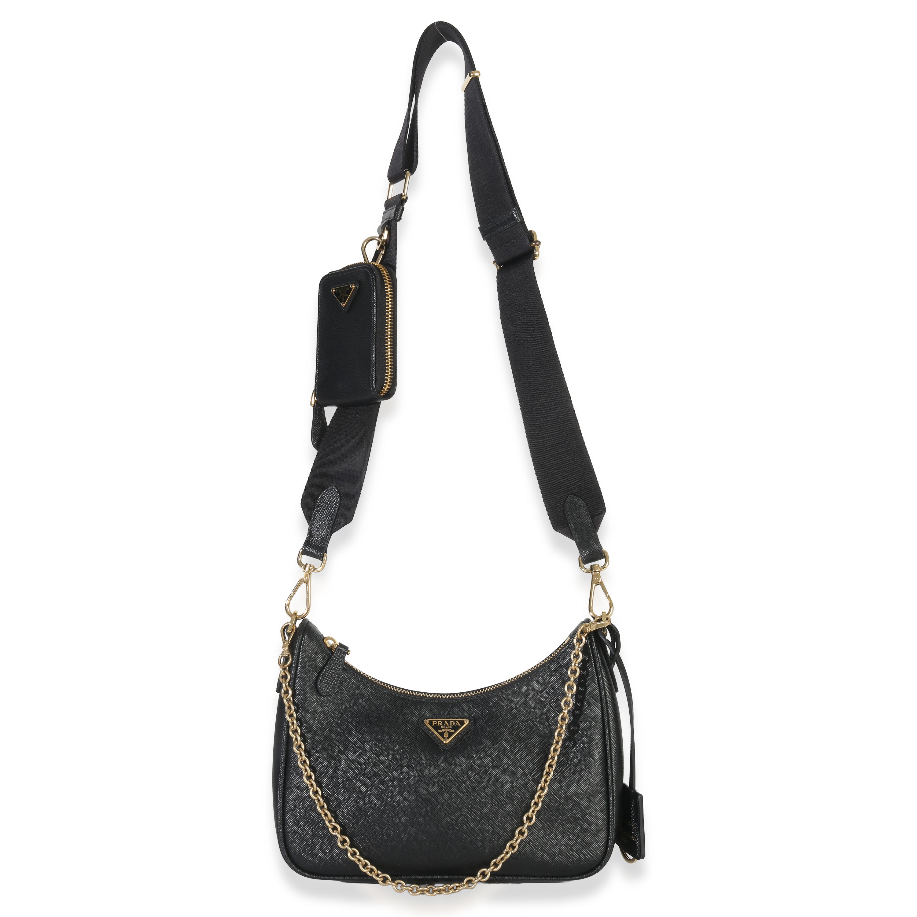 Black Saffiano Lux Re-Edition 2005 Shoulder Bag