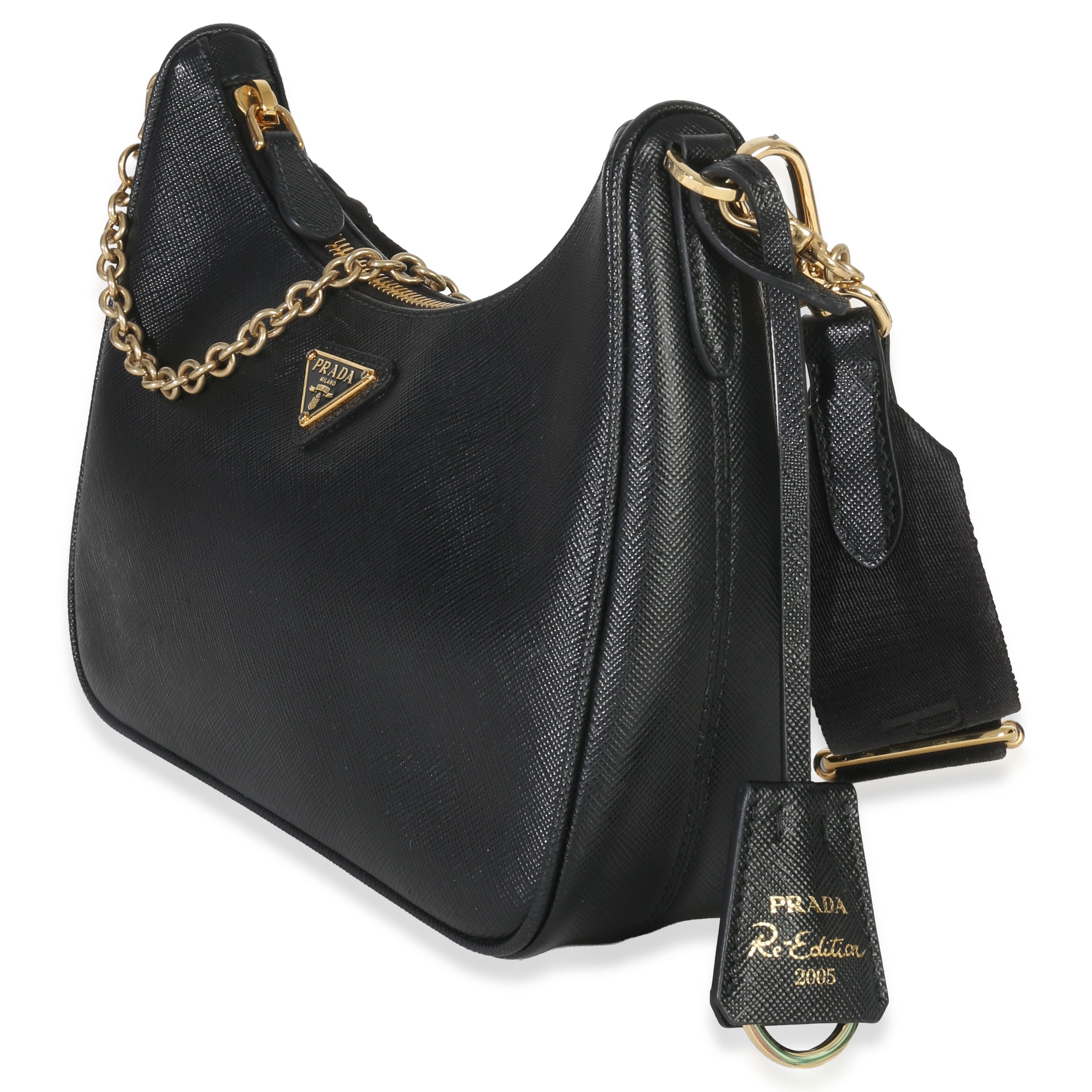 Black Saffiano Lux Re-Edition 2005 Shoulder Bag