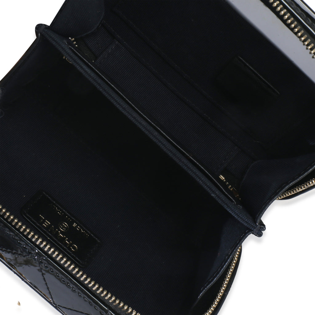Black Quilted Patent Mini Vanity Chain Bag