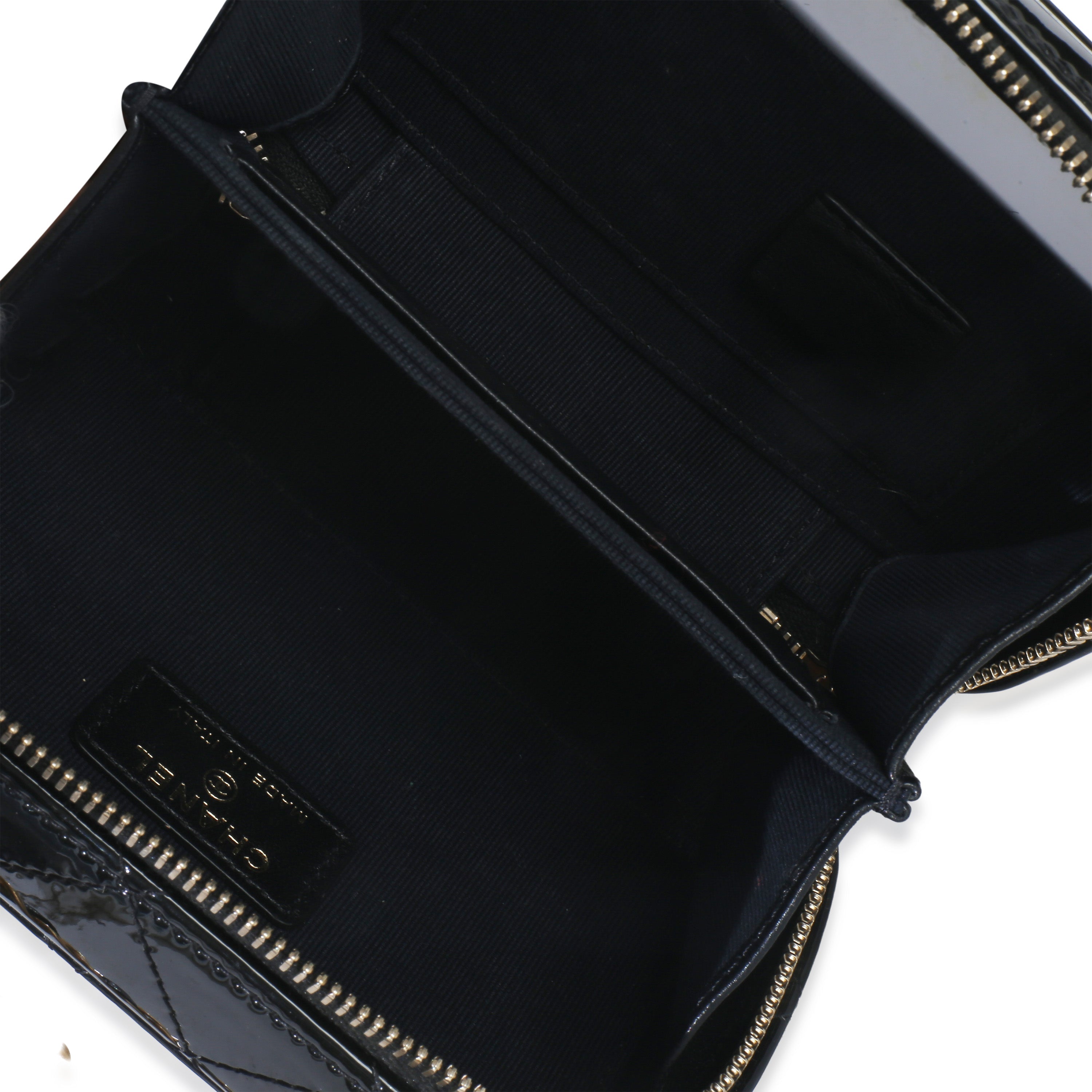 Black Quilted Patent Mini Vanity Chain Bag