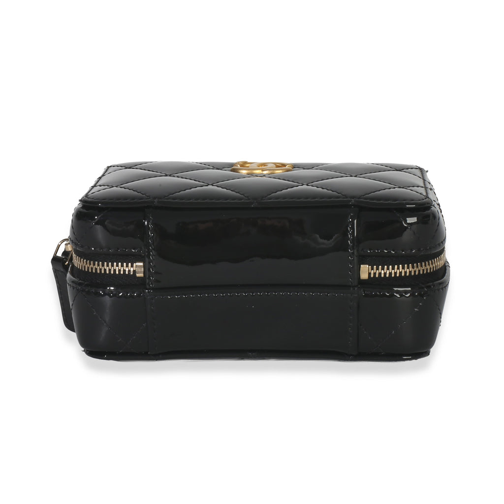 Black Quilted Patent Mini Vanity Chain Bag
