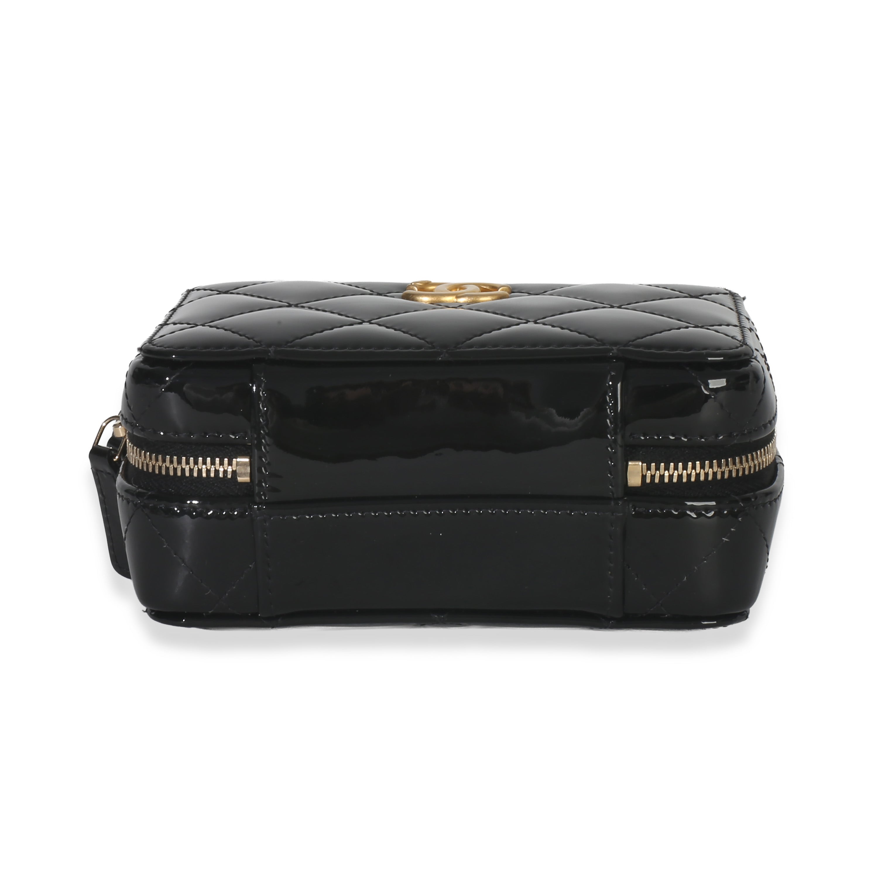 Black Quilted Patent Mini Vanity Chain Bag