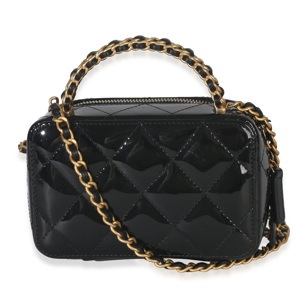 Black Quilted Patent Mini Vanity Chain Bag