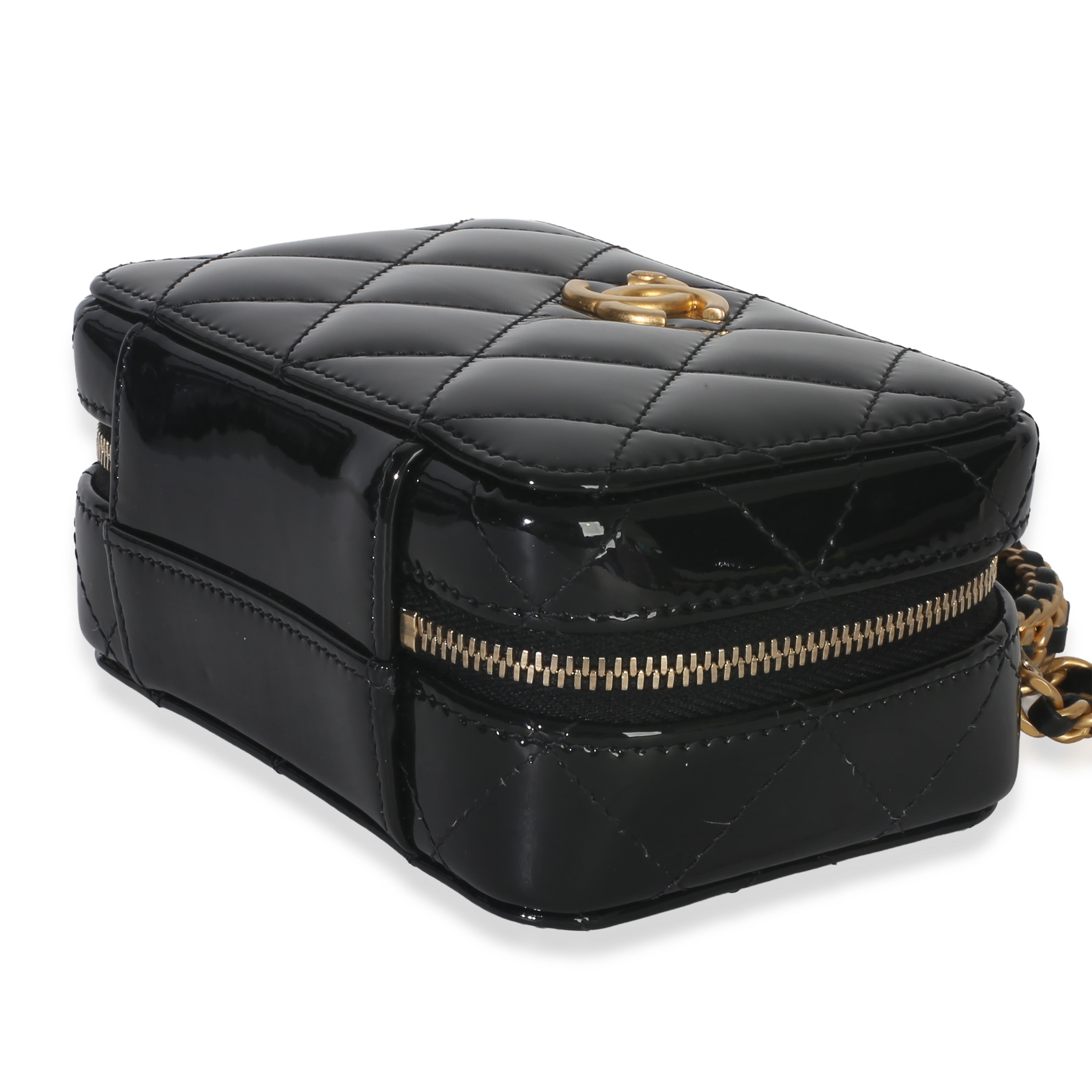 Black Quilted Patent Mini Vanity Chain Bag