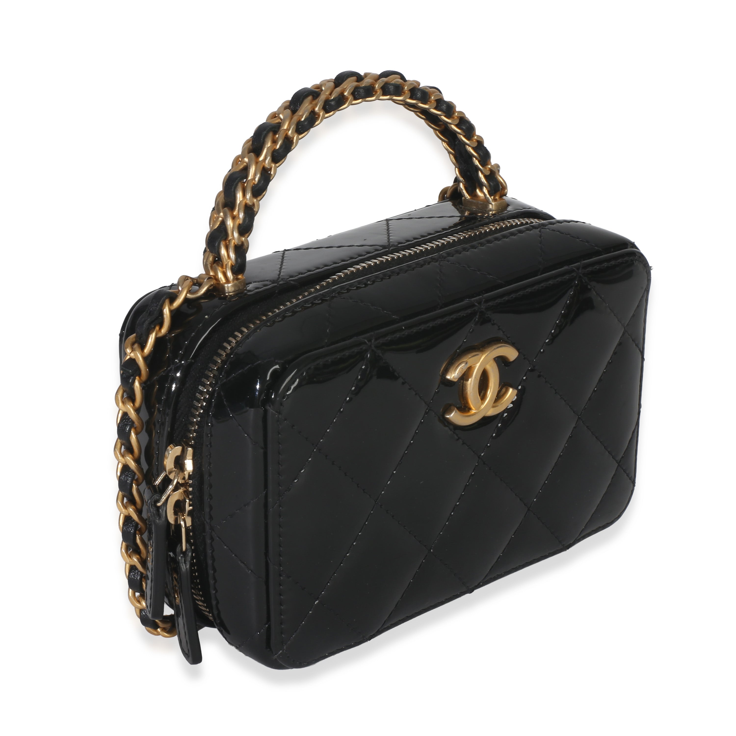 Black Quilted Patent Mini Vanity Chain Bag