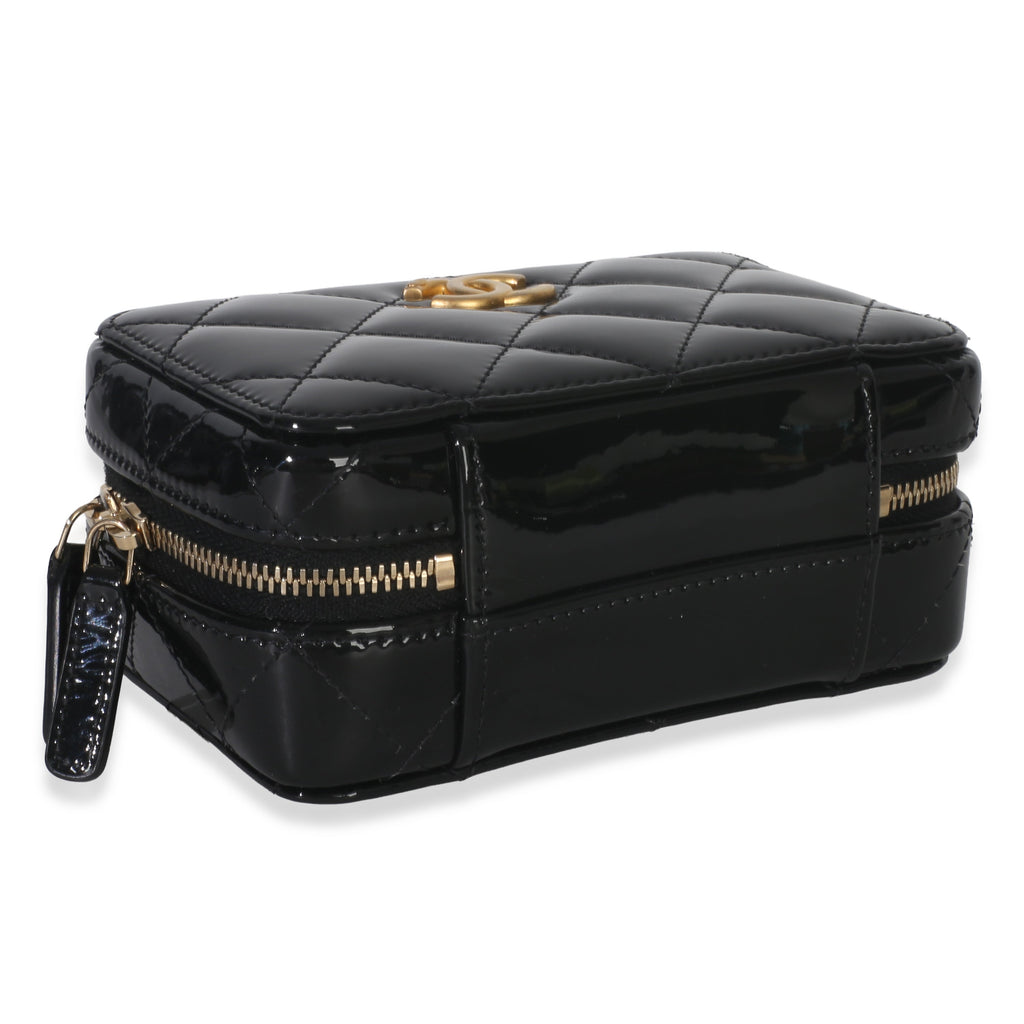 Black Quilted Patent Mini Vanity Chain Bag