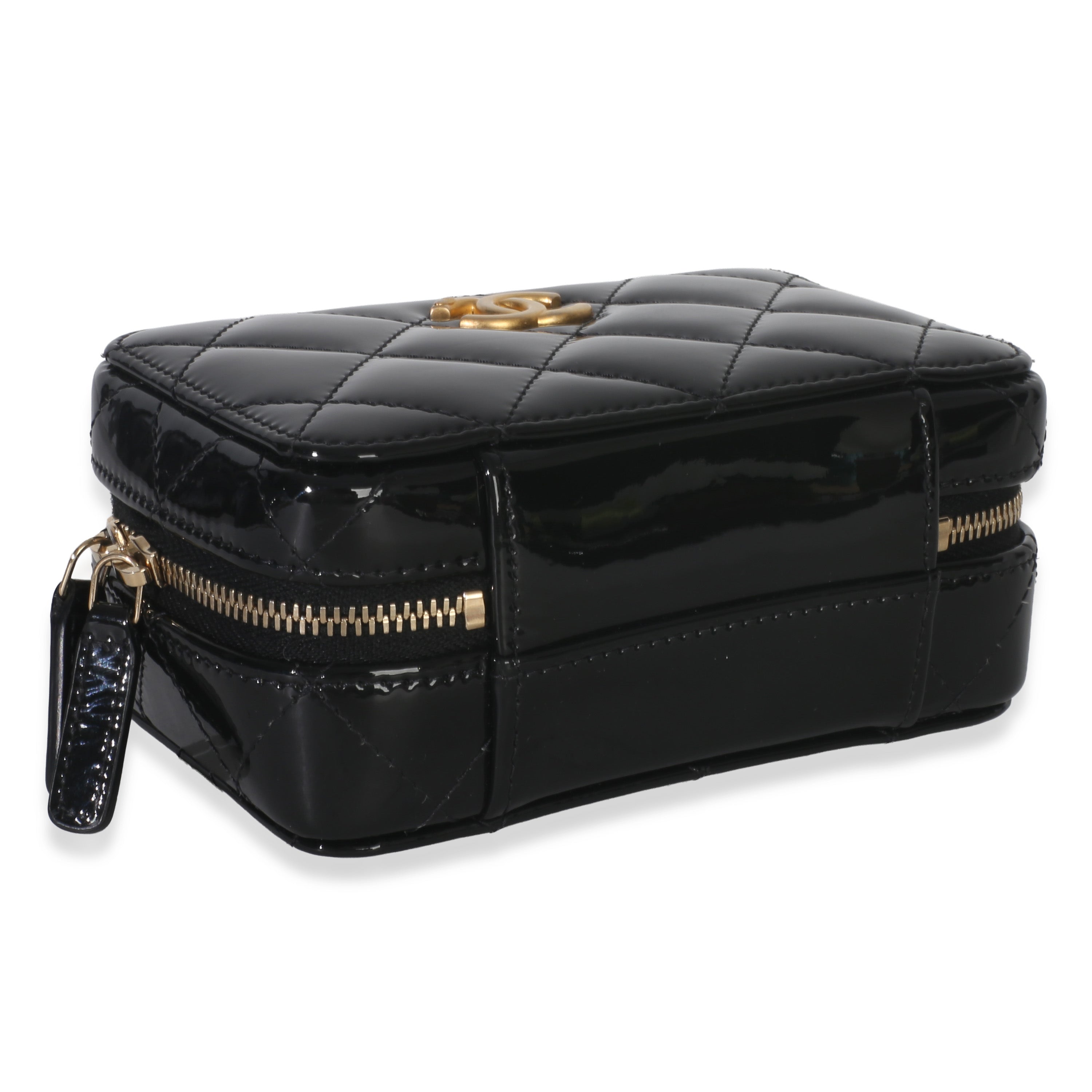 Black Quilted Patent Mini Vanity Chain Bag