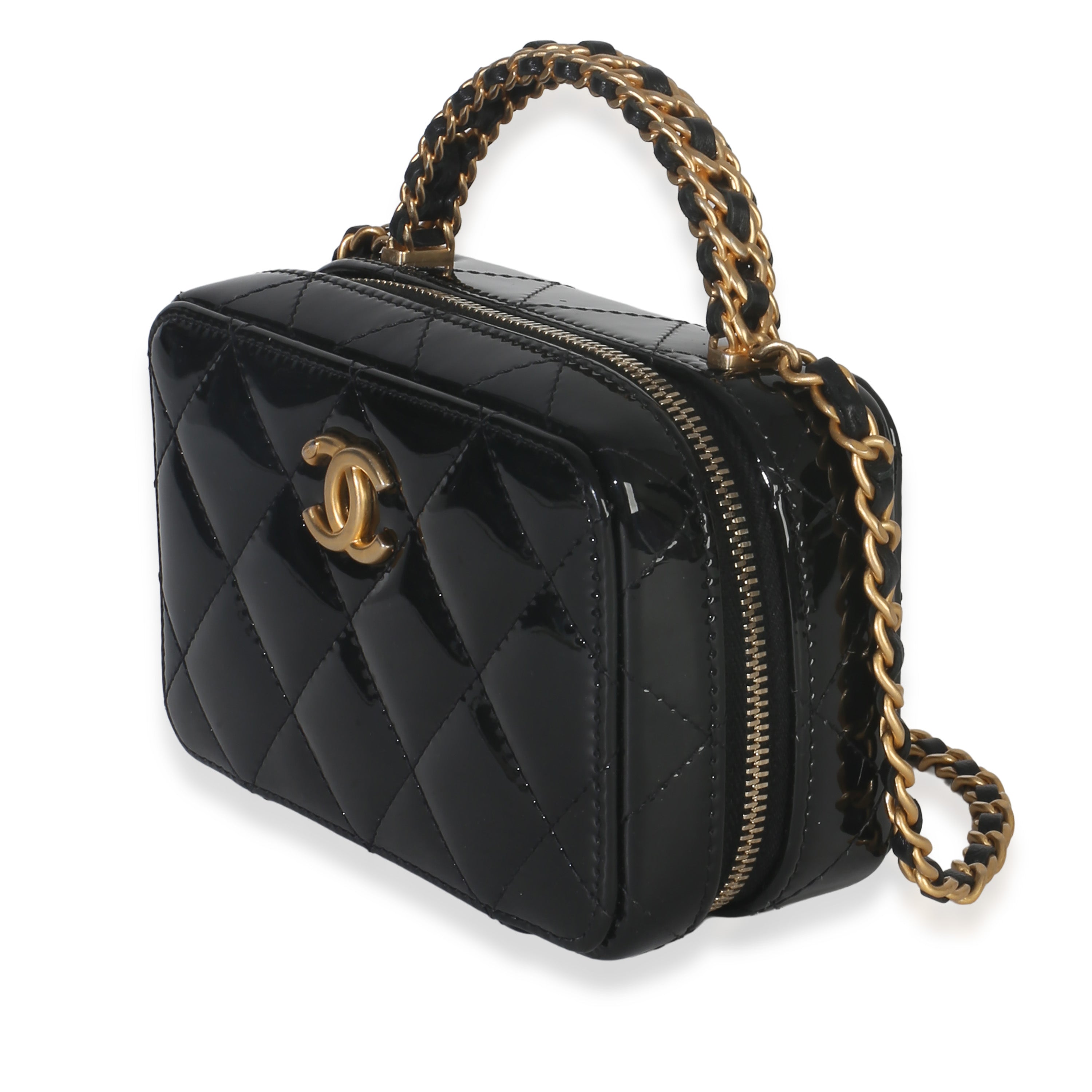 Black Quilted Patent Mini Vanity Chain Bag