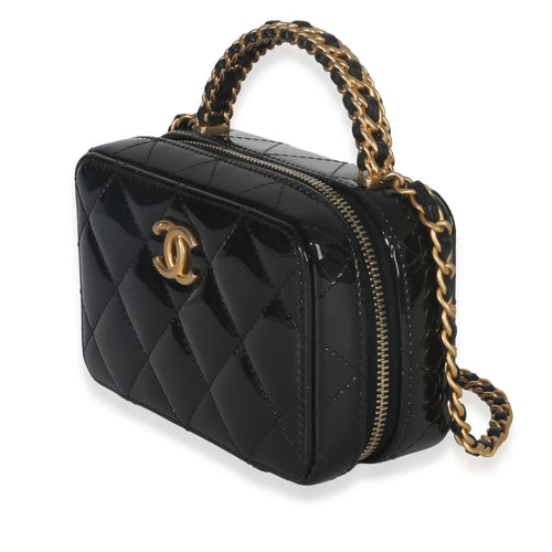 Black Quilted Patent Mini Vanity Chain Bag