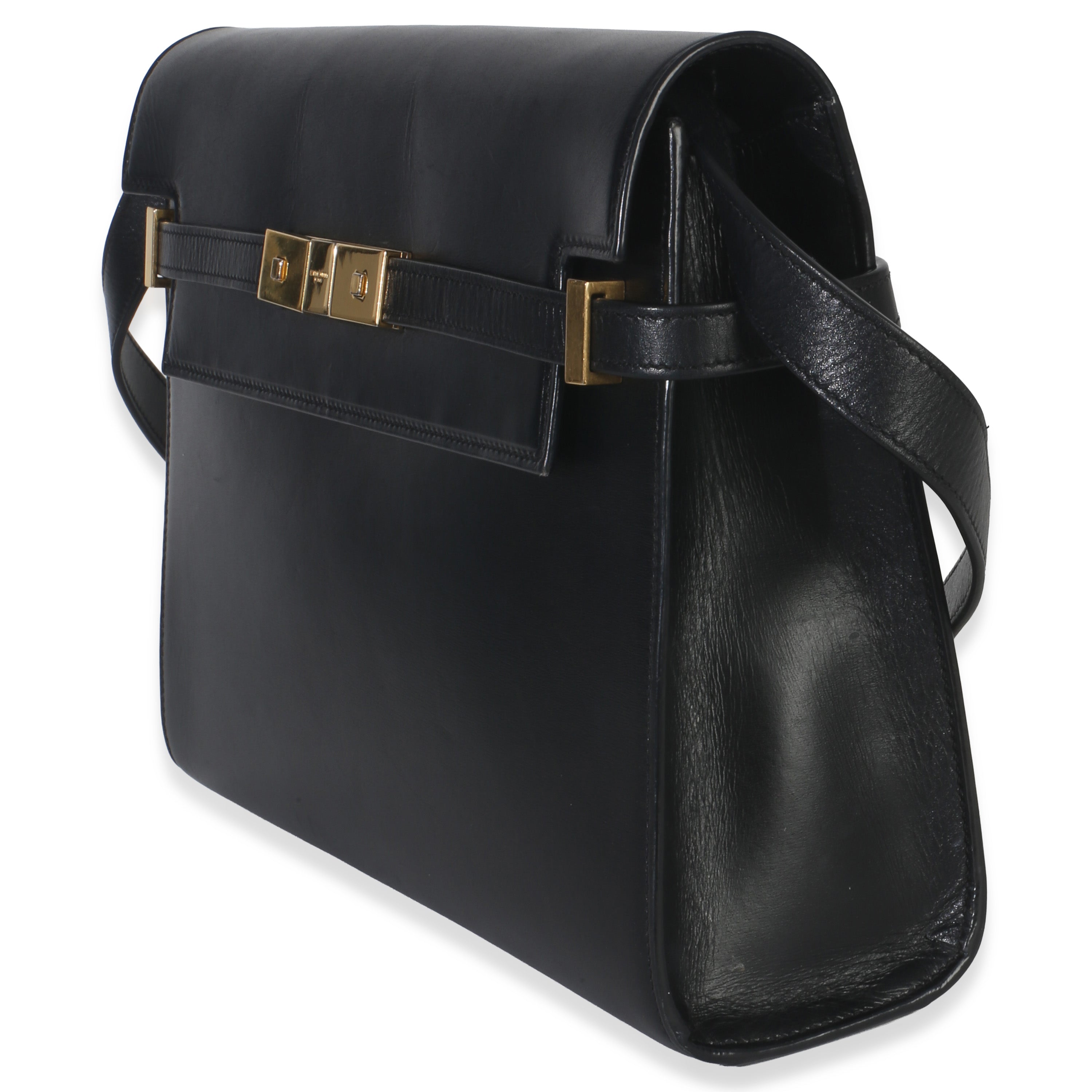 Black Calfskin Medium Manhattan Shoulder Bag
