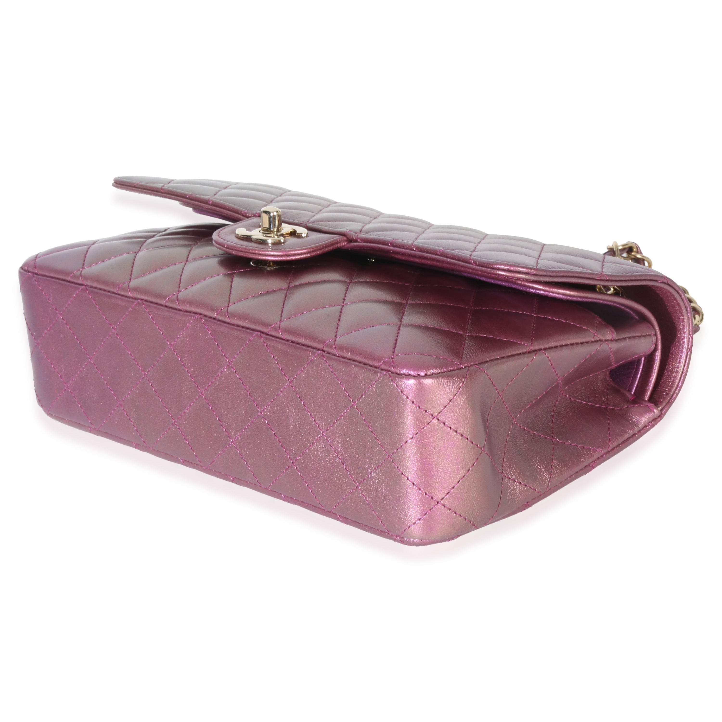 Dark Pink Iridescent Quilted Lambskin Medium Classic Double Flap Bag