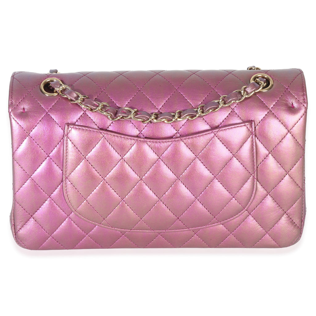 Dark Pink Iridescent Quilted Lambskin Medium Classic Double Flap Bag