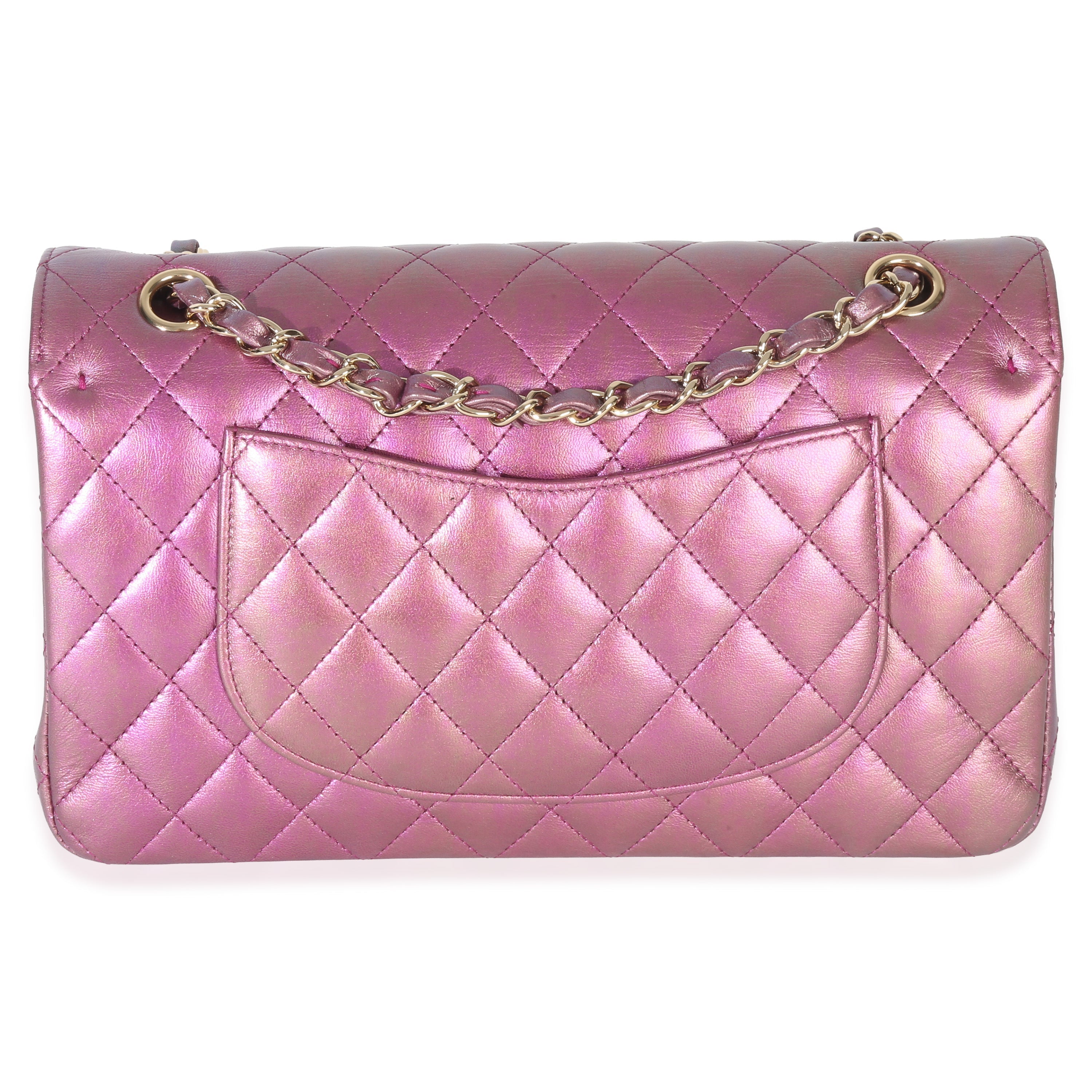 Dark Pink Iridescent Quilted Lambskin Medium Classic Double Flap Bag