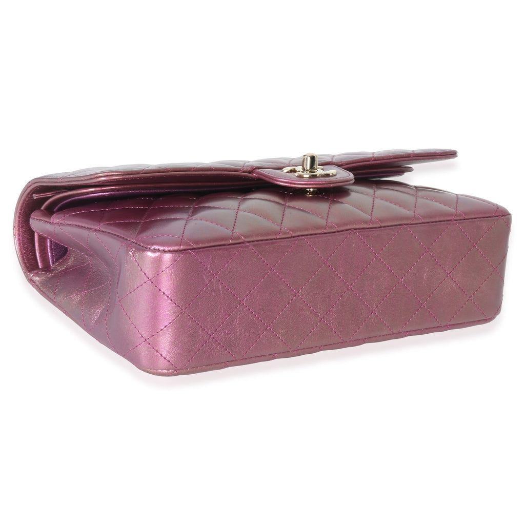 Dark Pink Iridescent Quilted Lambskin Medium Classic Double Flap Bag