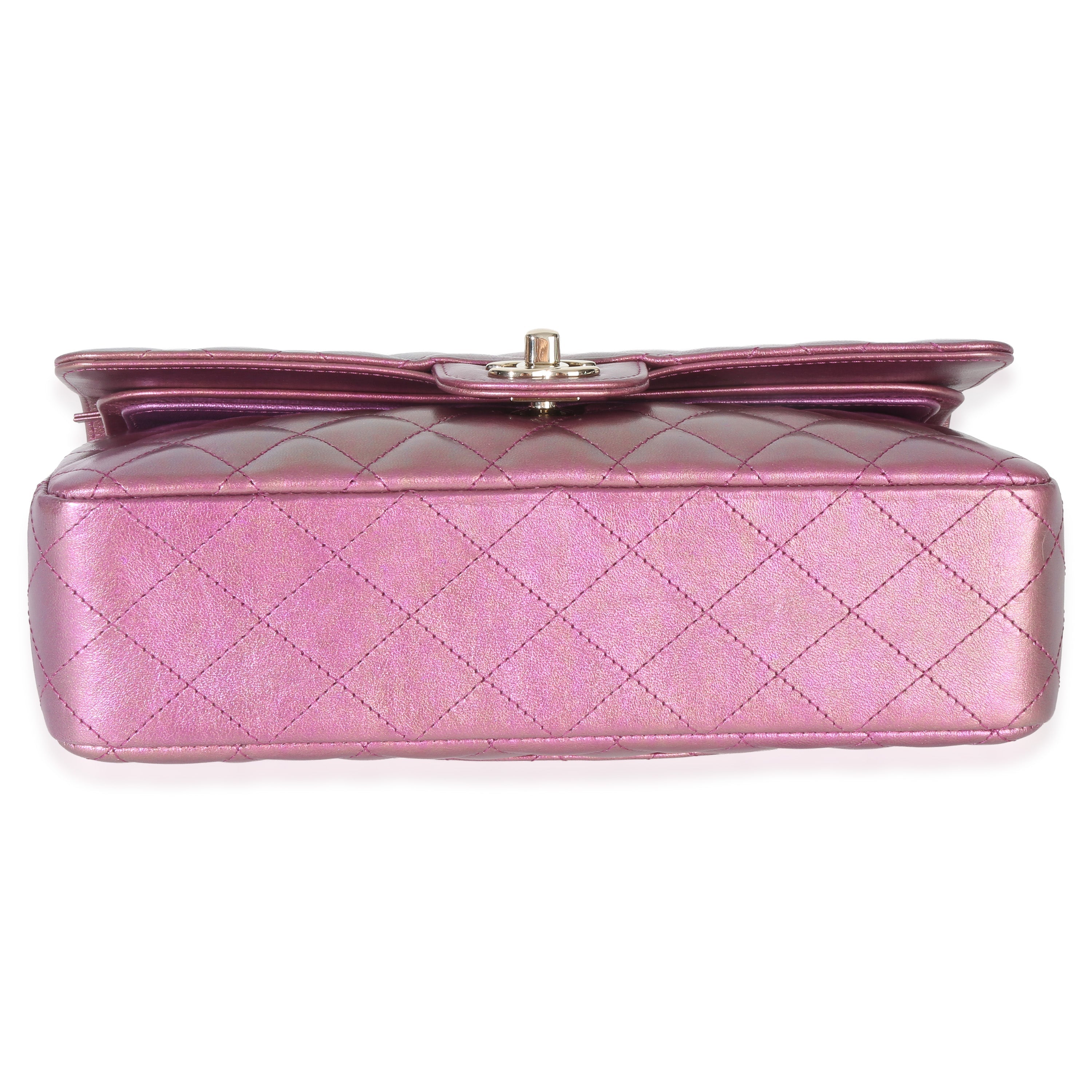 Dark Pink Iridescent Quilted Lambskin Medium Classic Double Flap Bag
