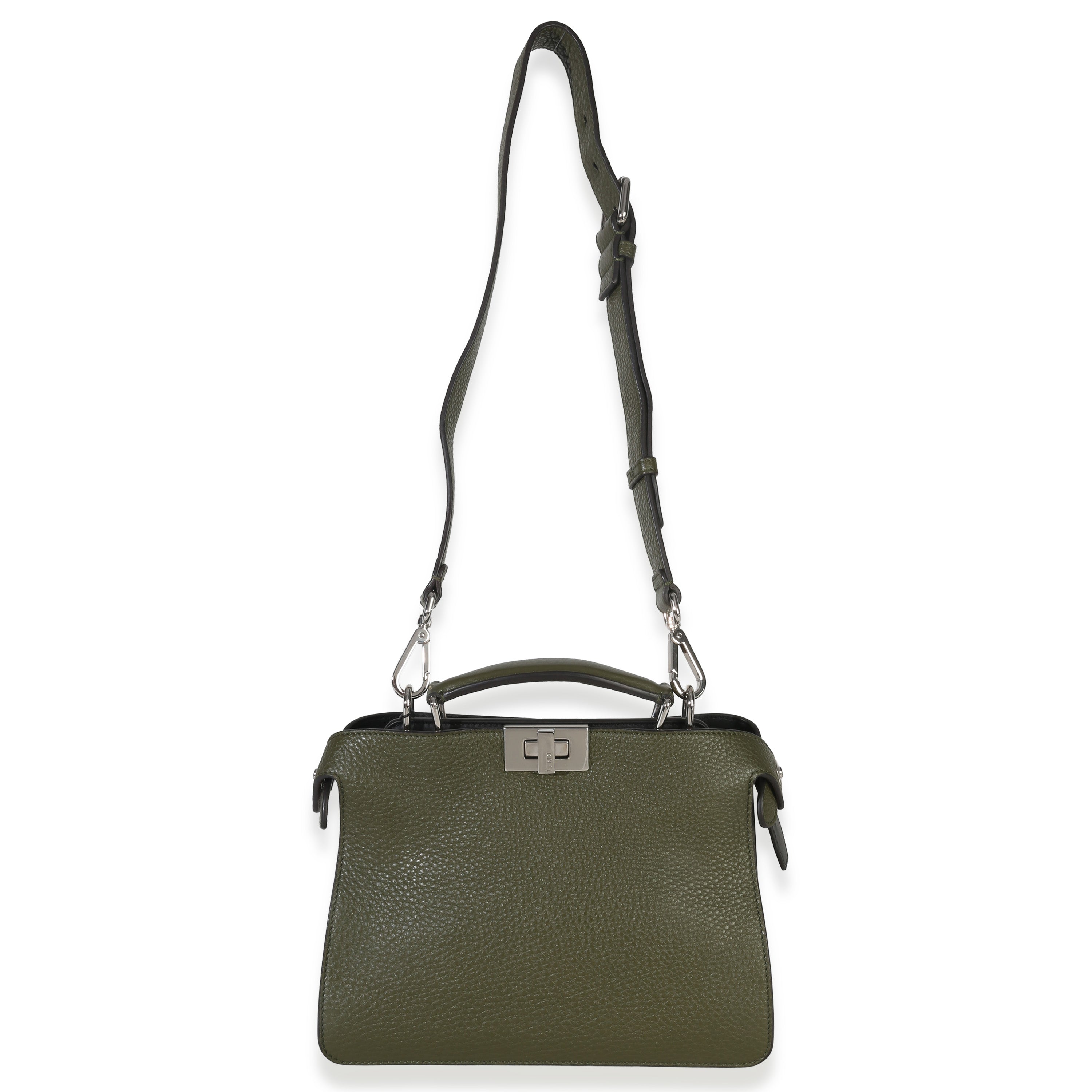Olive Calfskin Leather Mini Peekaboo ISeeU Bag