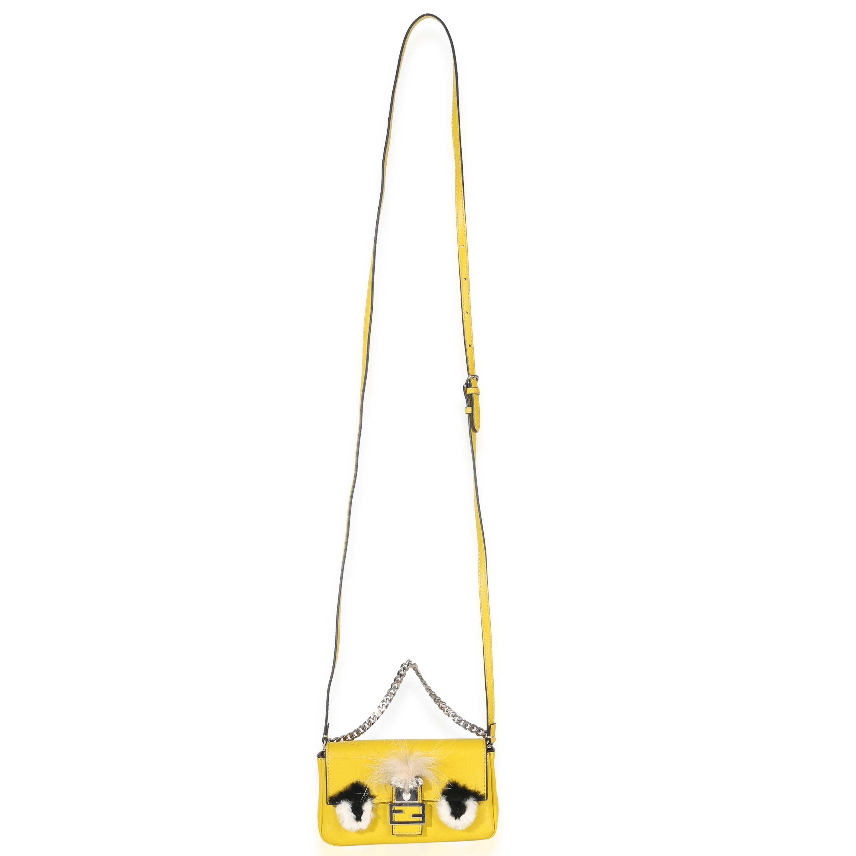 Yellow Leather Fox Fur Buggie Micro Baguette