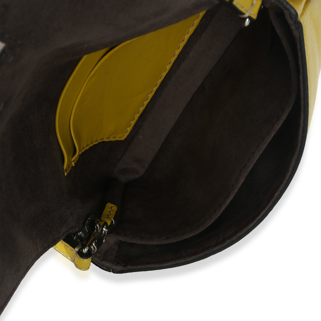 Yellow Leather Fox Fur Buggie Micro Baguette